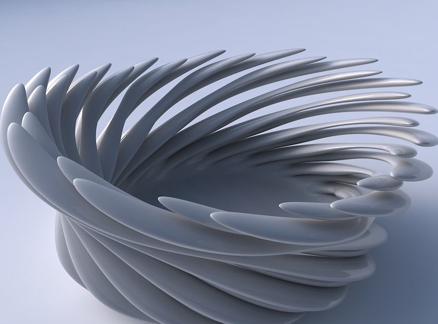 Bowl two layered flower with soft tips twisted and streched top 3D print model_3