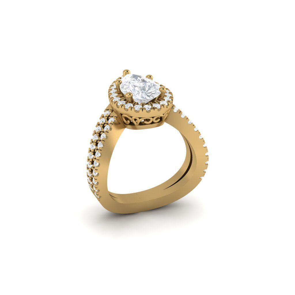 Pear Halo Curved Engagement Ring 3D print model_1