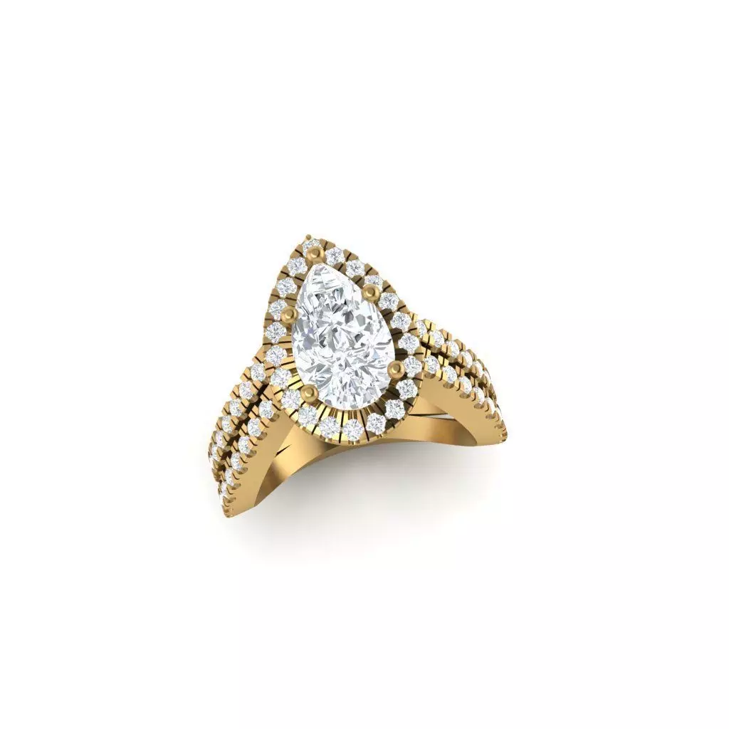 Pear Halo Curved Engagement Ring 3D print model_0