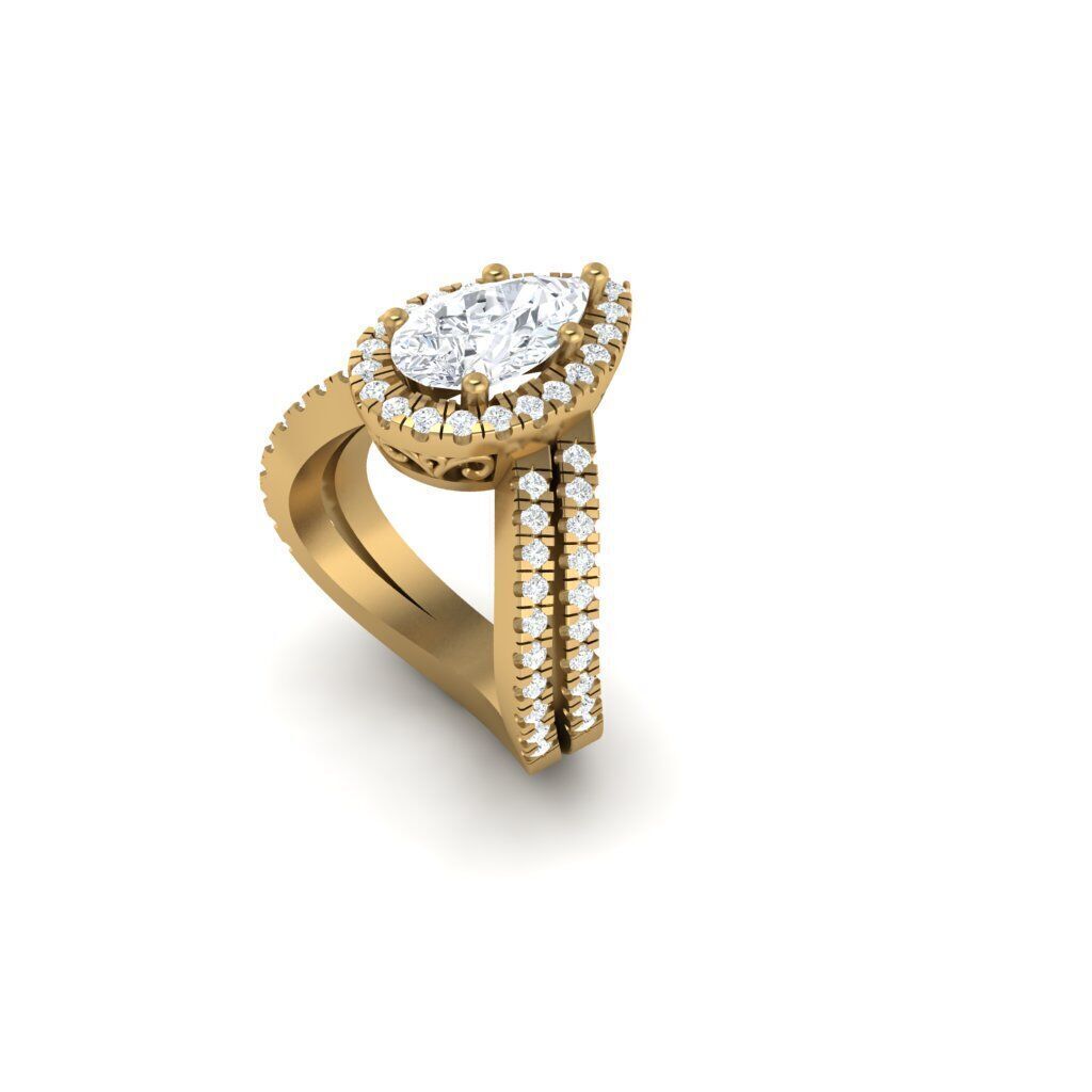 Pear Halo Curved Engagement Ring 3D print model_3