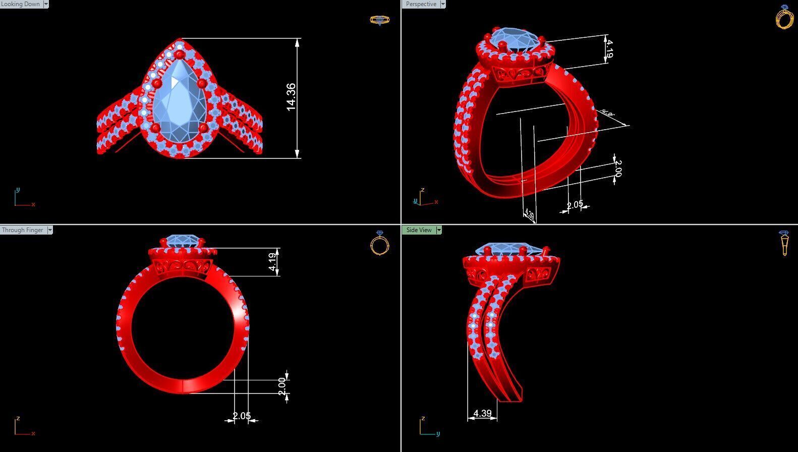 Pear Halo Curved Engagement Ring 3D print model_6