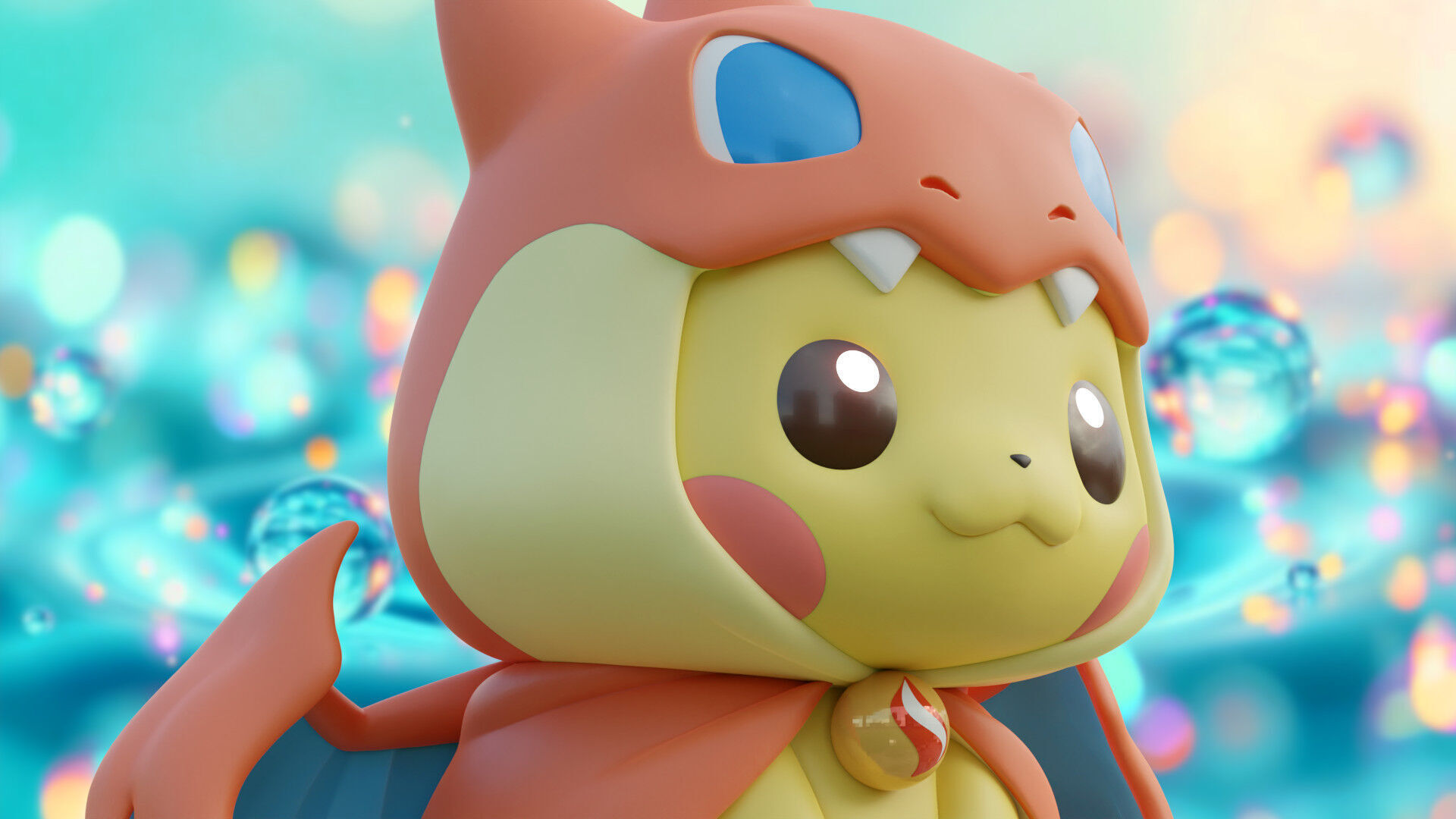 Adorable Pikachu in Mega Charizard Y Costume Poncho Pikachu STL 3D print model_1