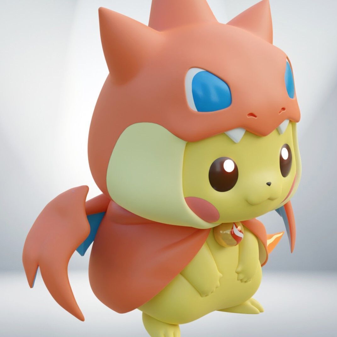 Adorable Pikachu in Mega Charizard Y Costume Poncho Pikachu STL 3D print model_4