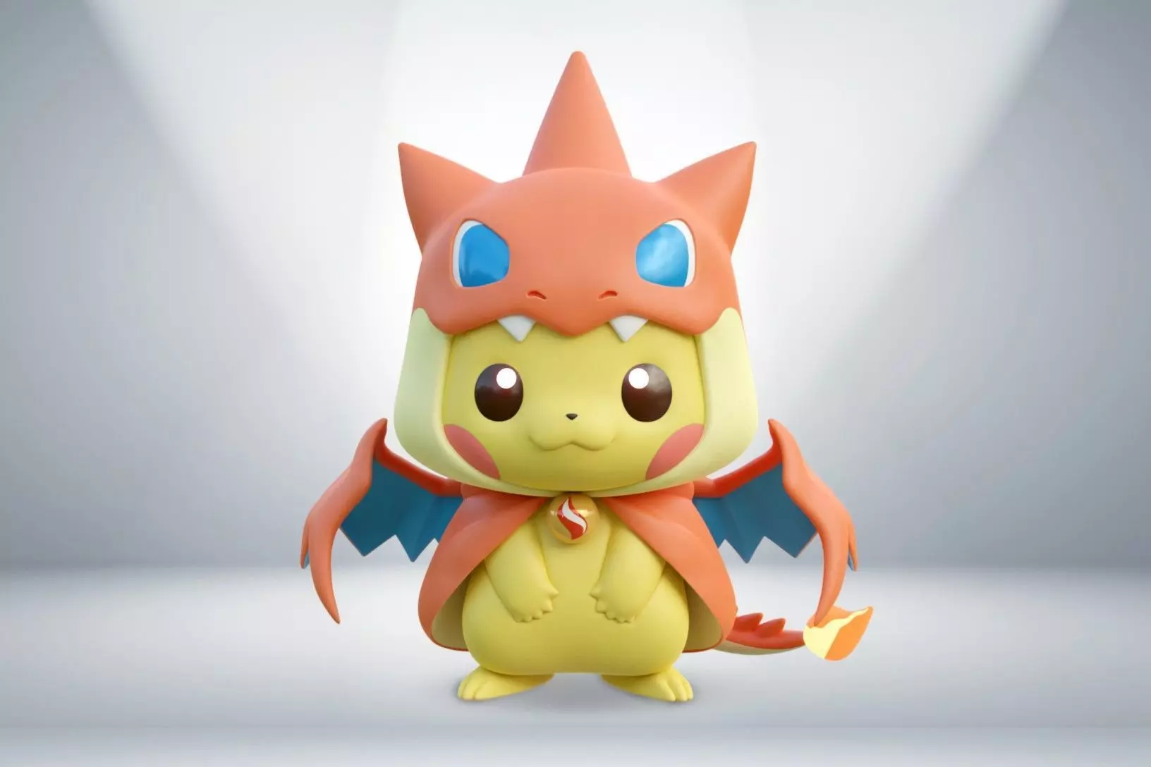 Adorable Pikachu in Mega Charizard Y Costume Poncho Pikachu STL 3D print model_0