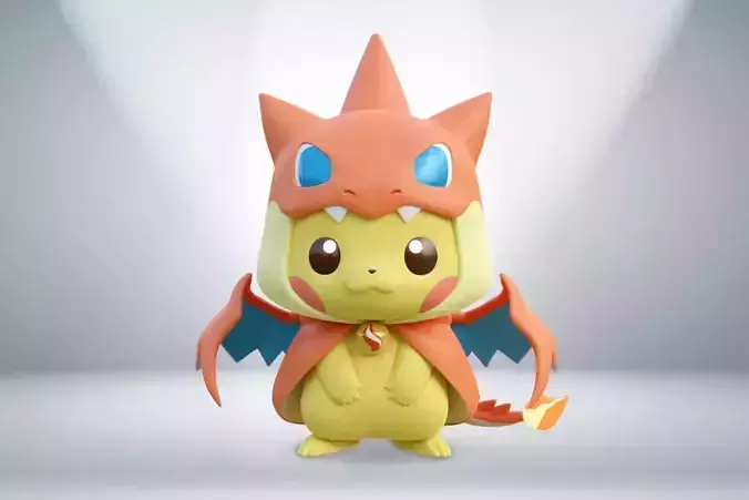Adorable Pikachu in Mega Charizard Y Costume Poncho Pikachu STL 3D print model Adorable Pikachu in Mega Charizard Y Costume Poncho Pikachu STL 3D print model