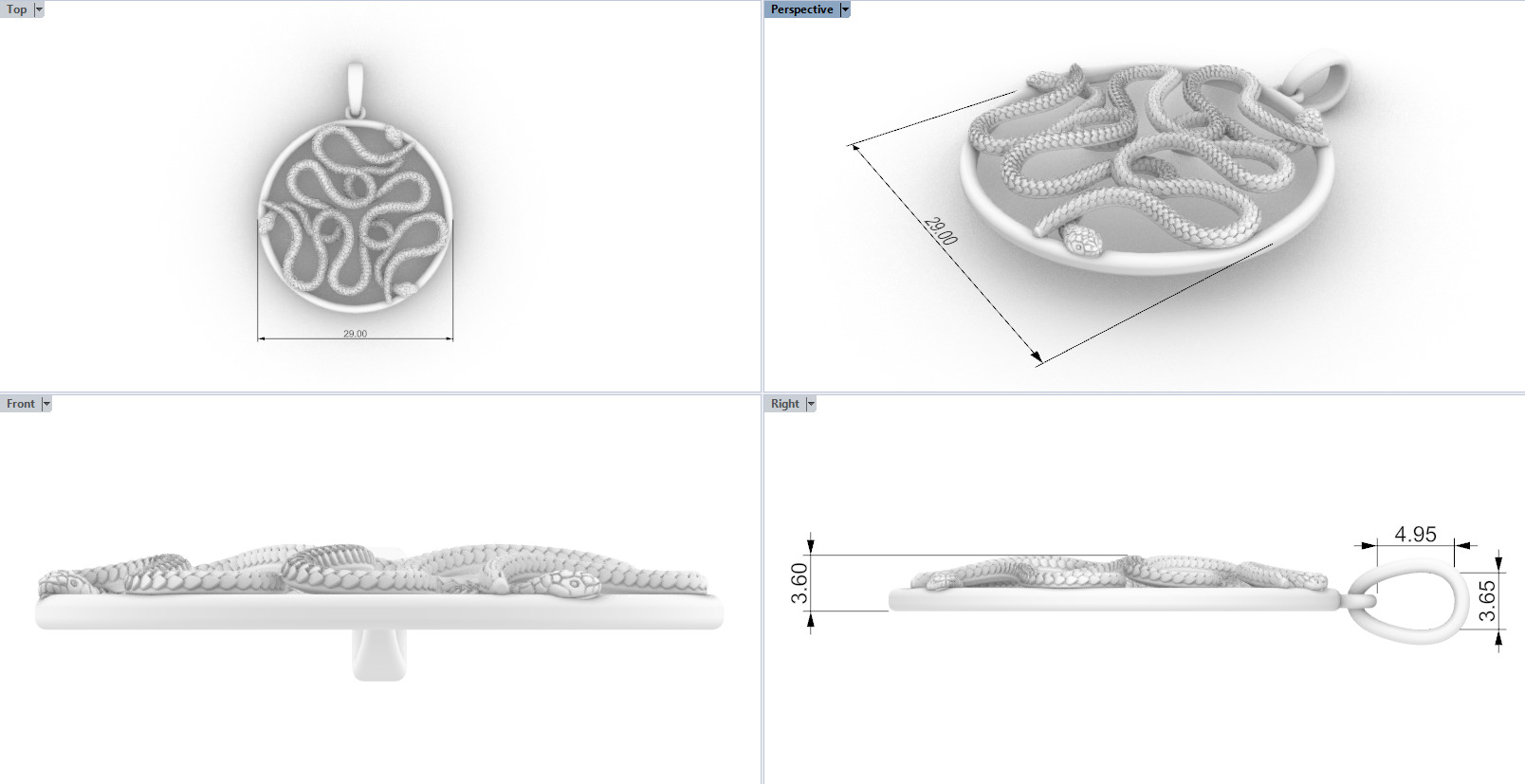 snake round pendant model 709 3D print model_3
