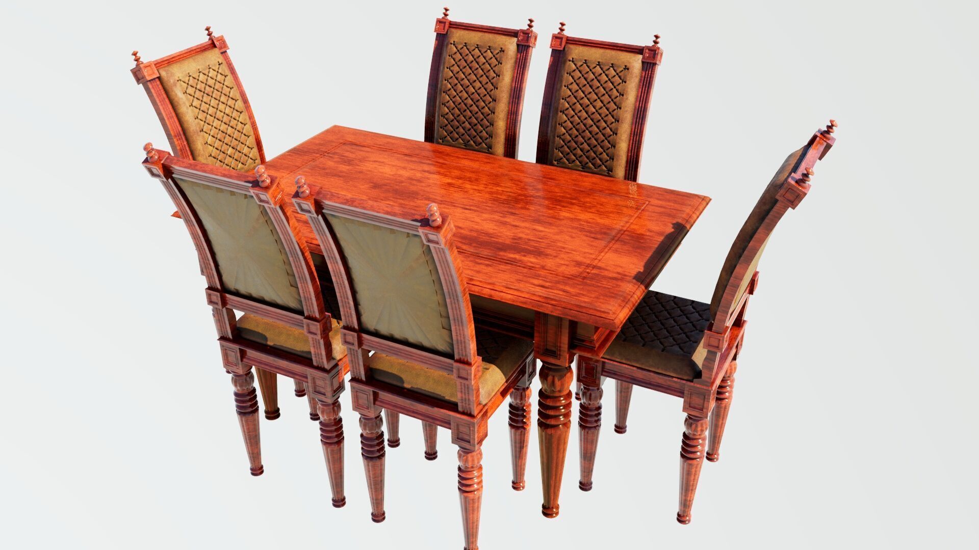 Classical dining table set 3D model_9