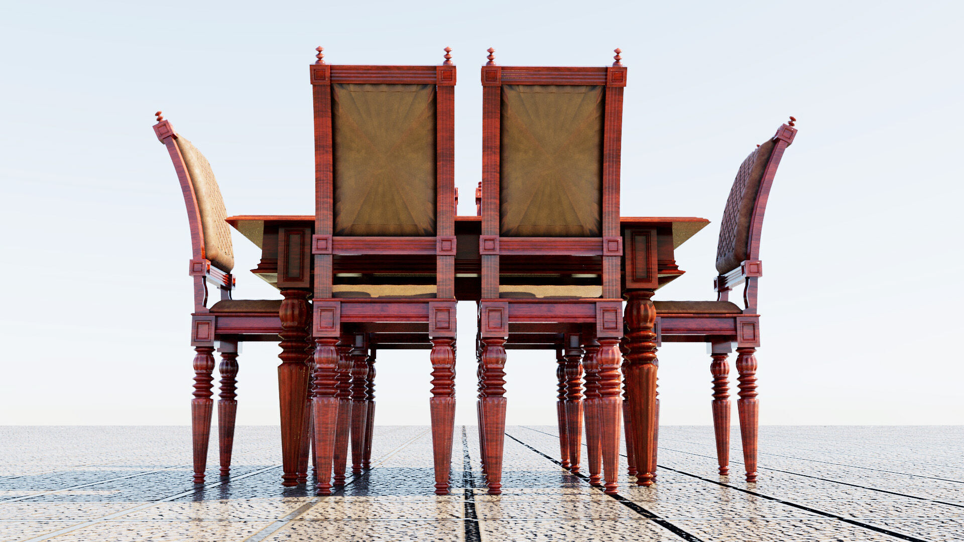 Classical dining table set 3D model_6