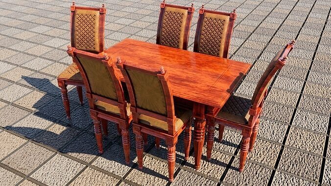 Classical dining table set 3D model 6