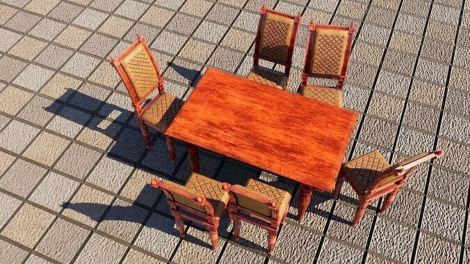 Classical dining table set 3D model 3