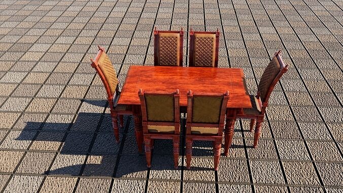 Classical dining table set 3D model 2