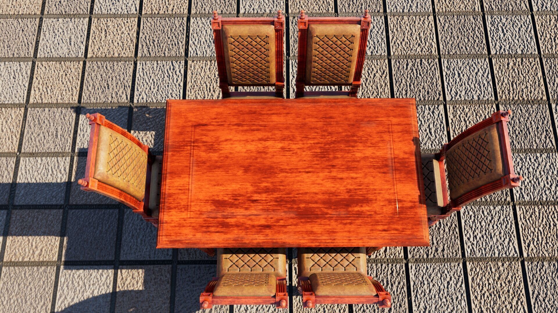 Classical dining table set 3D model_3