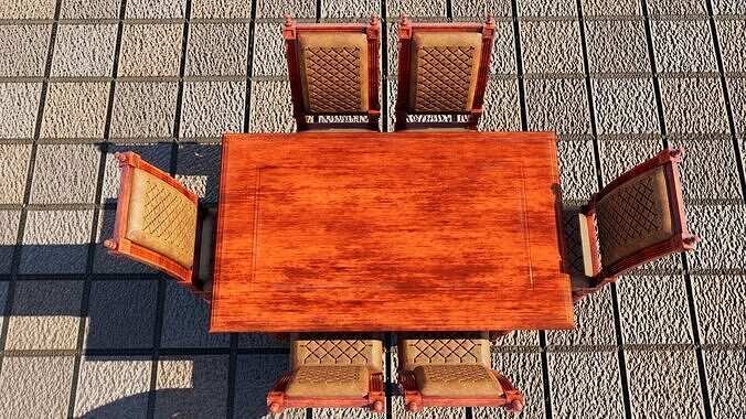 Classical dining table set 3D model 4