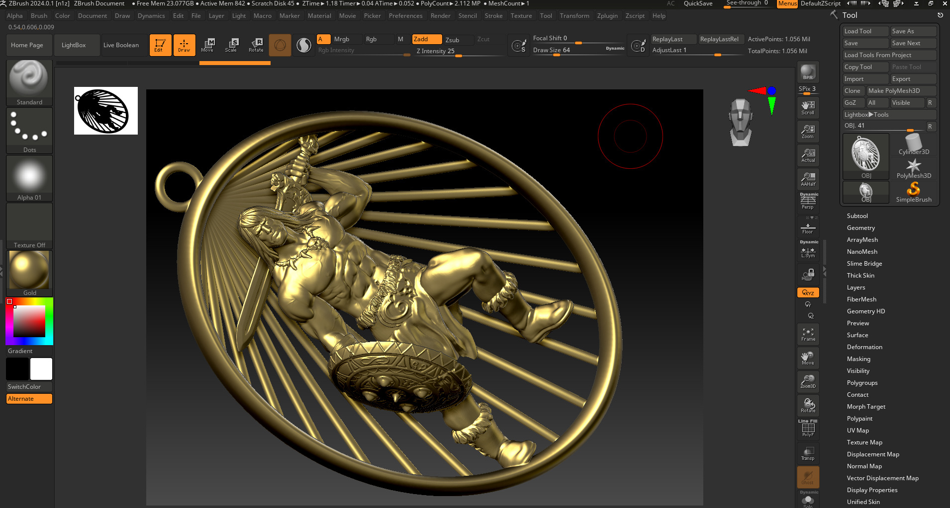 Conan statue sculpture pendant jewelry gold 3D print model_4