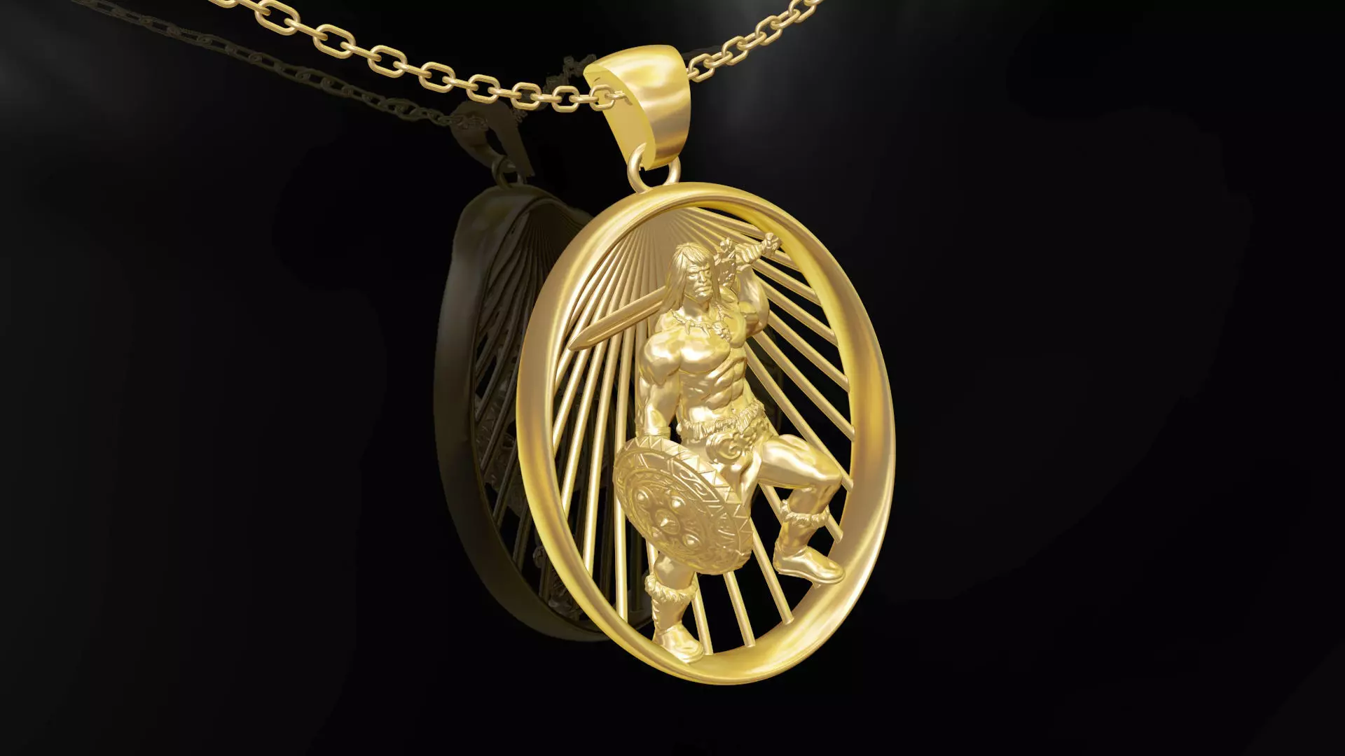 Conan statue sculpture pendant jewelry gold 3D print model_0