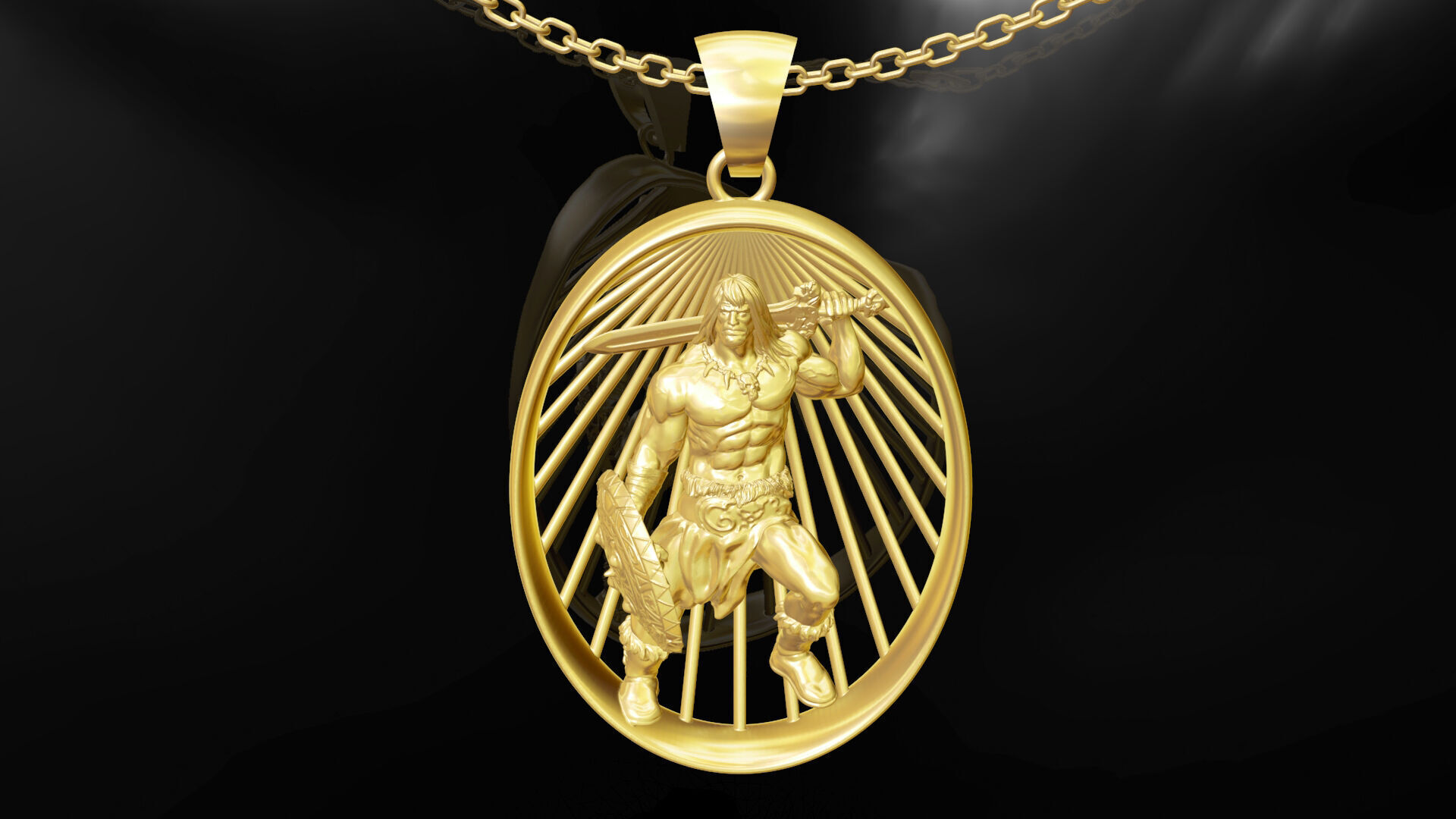 Conan statue sculpture pendant jewelry gold 3D print model_1