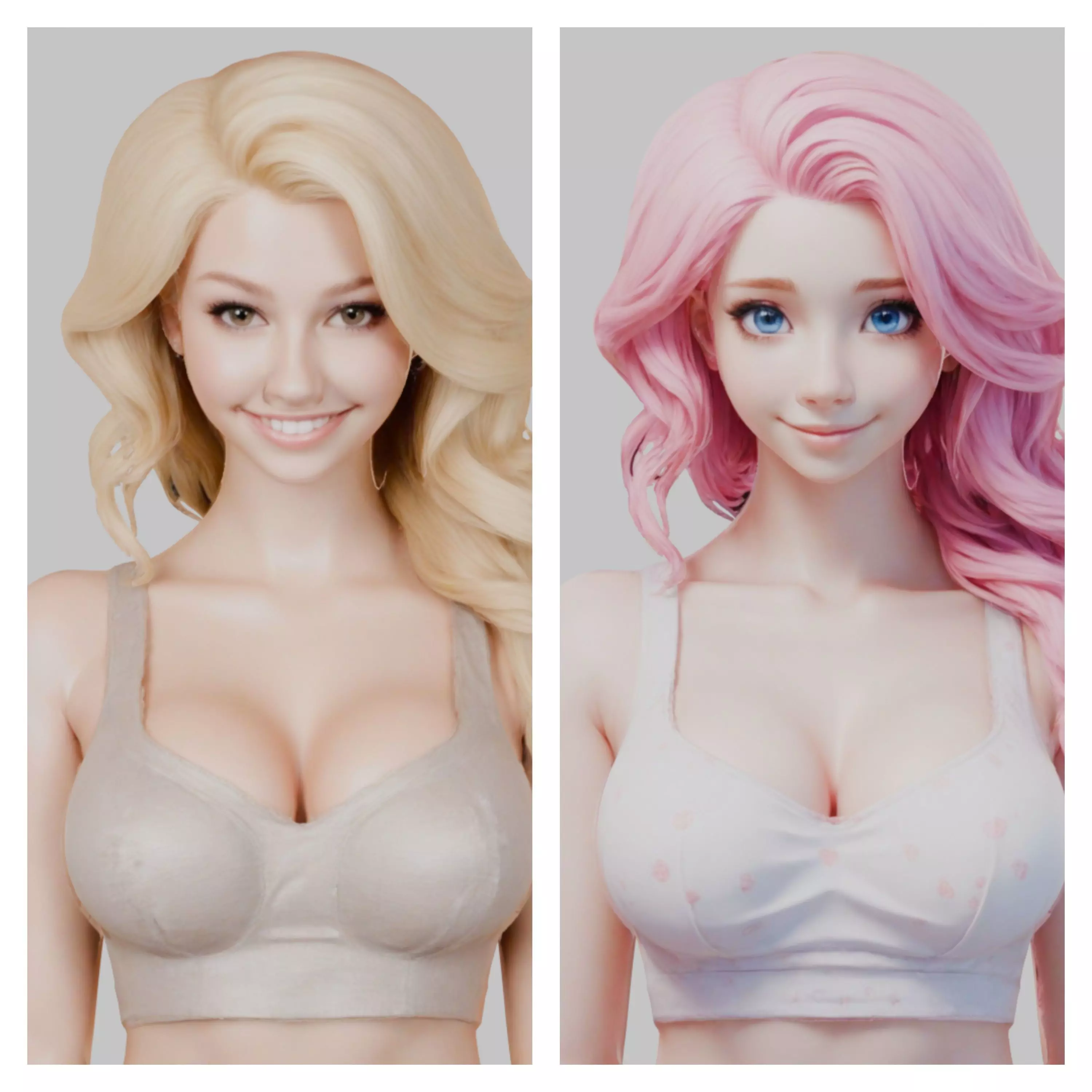 Beautiful Young Anime Girl Realistic Head and Body Bust  2 Pack Low-poly 3D model_0