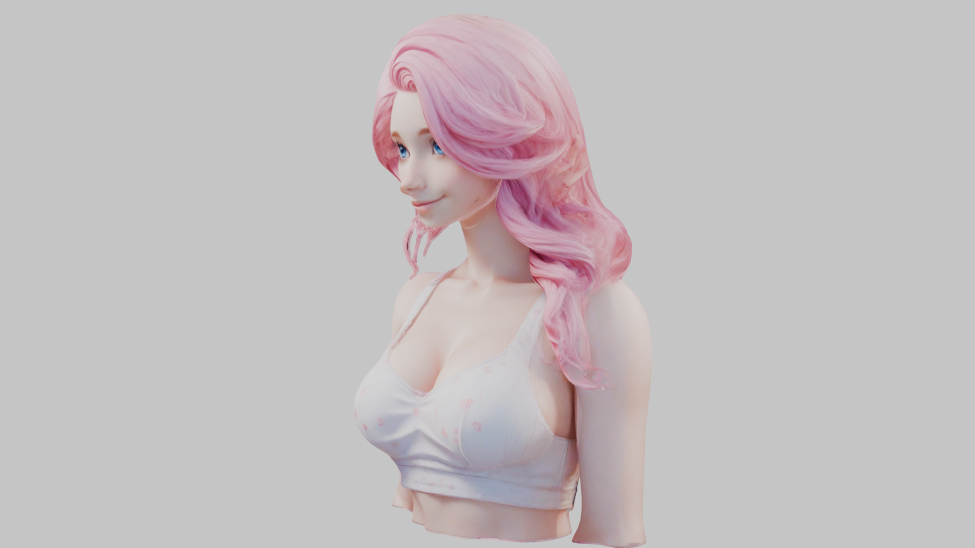 Beautiful Young Anime Girl Realistic Head and Body Bust  2 Pack Low-poly 3D model_14