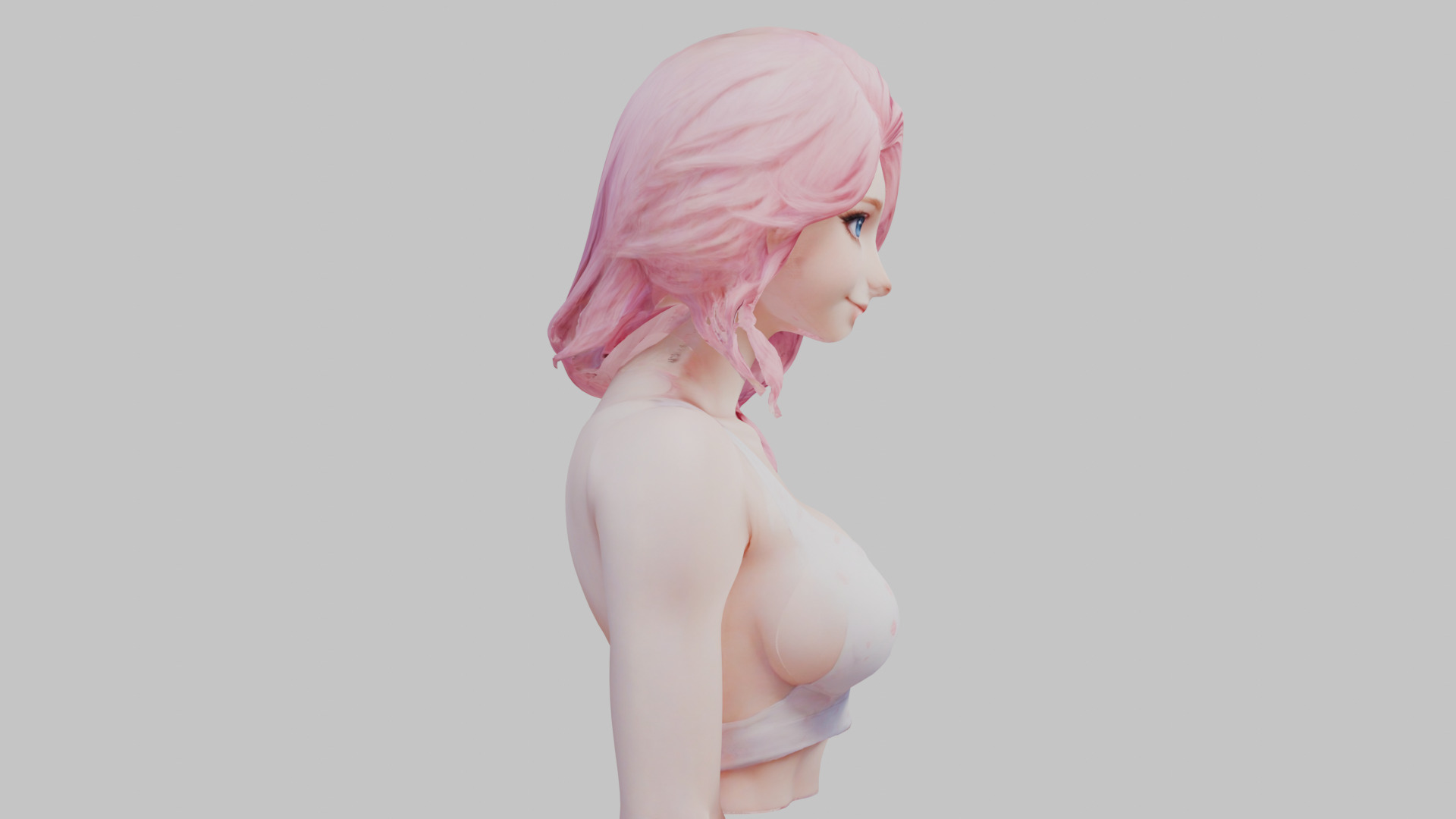 Beautiful Young Anime Girl Realistic Head and Body Bust  2 Pack Low-poly 3D model_7