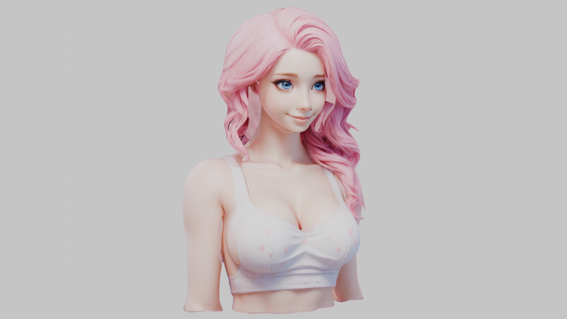 Beautiful Young Anime Girl Realistic Head and Body Bust  2 Pack Low-poly 3D model_3