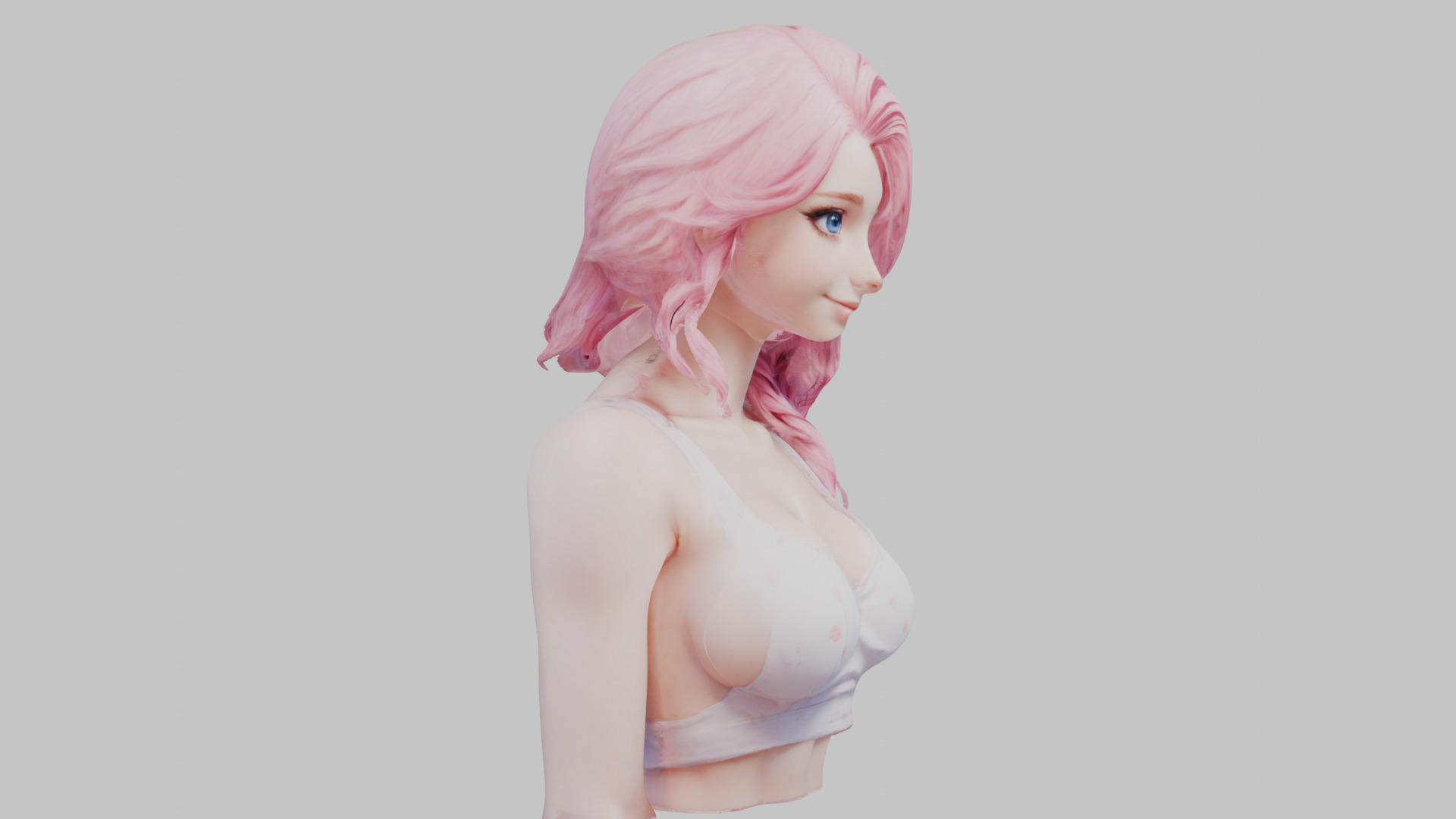 Beautiful Young Anime Girl Realistic Head and Body Bust  2 Pack Low-poly 3D model_6