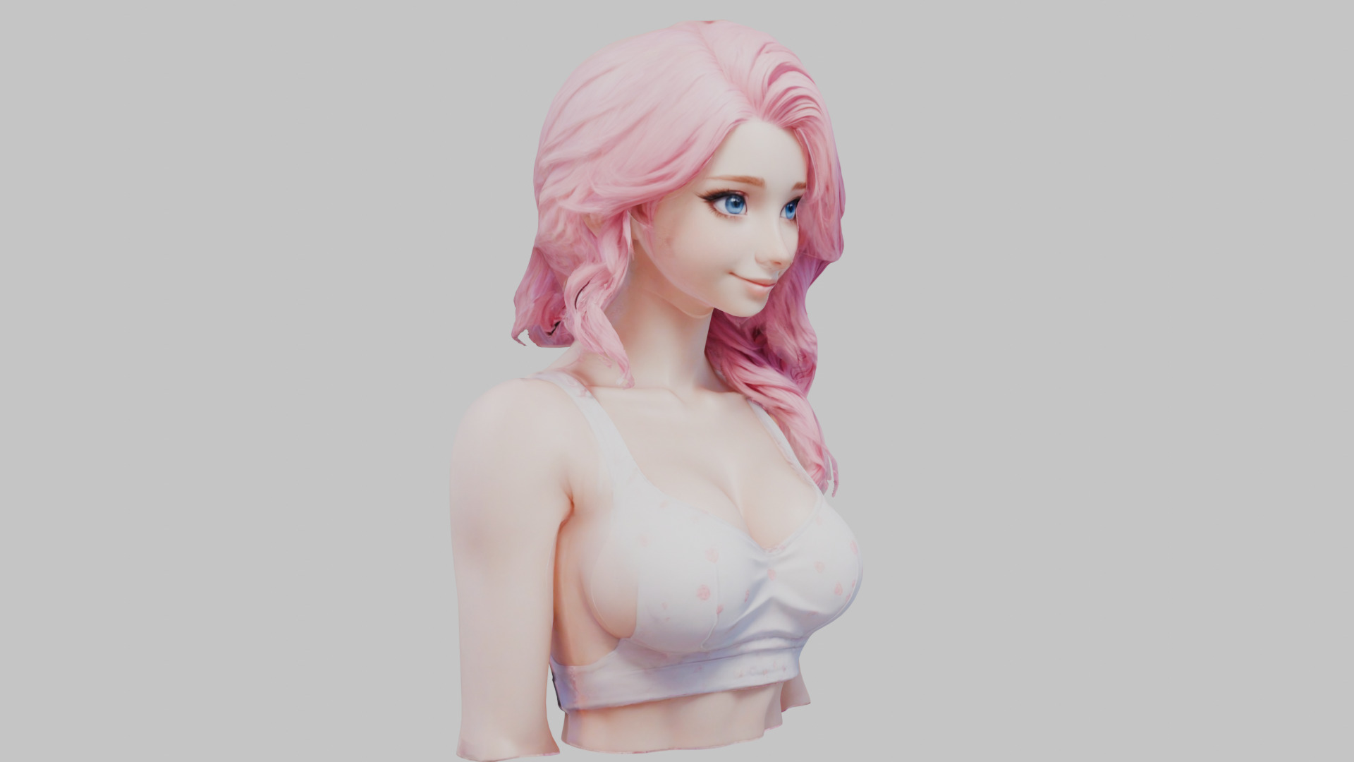 Beautiful Young Anime Girl Realistic Head and Body Bust  2 Pack Low-poly 3D model_5