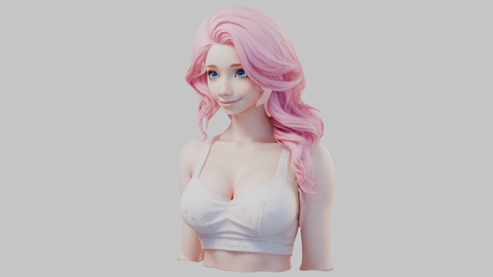 Beautiful Young Anime Girl Realistic Head and Body Bust  2 Pack Low-poly 3D model_4