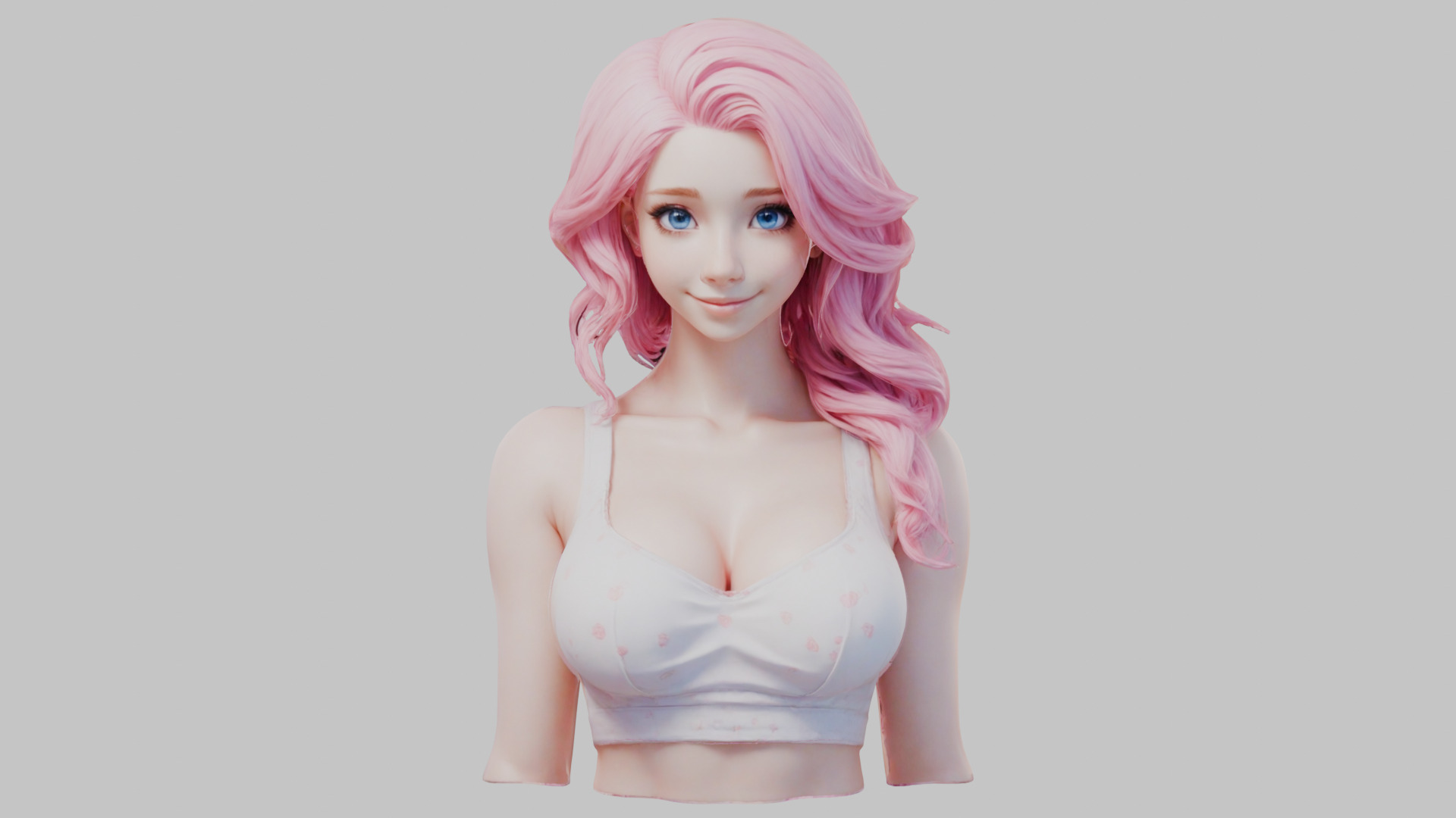 Beautiful Young Anime Girl Realistic Head and Body Bust  2 Pack Low-poly 3D model_2