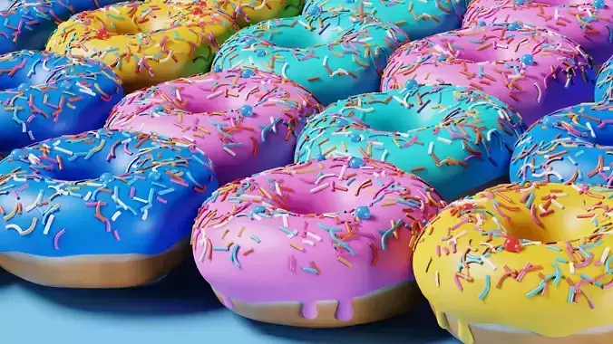 Colorful Donuts Scene  High-Quality 3D Model for Blender