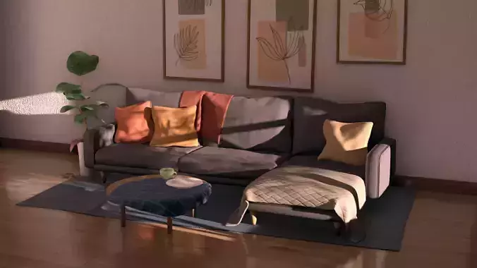 Living Room Low-poly 3D model