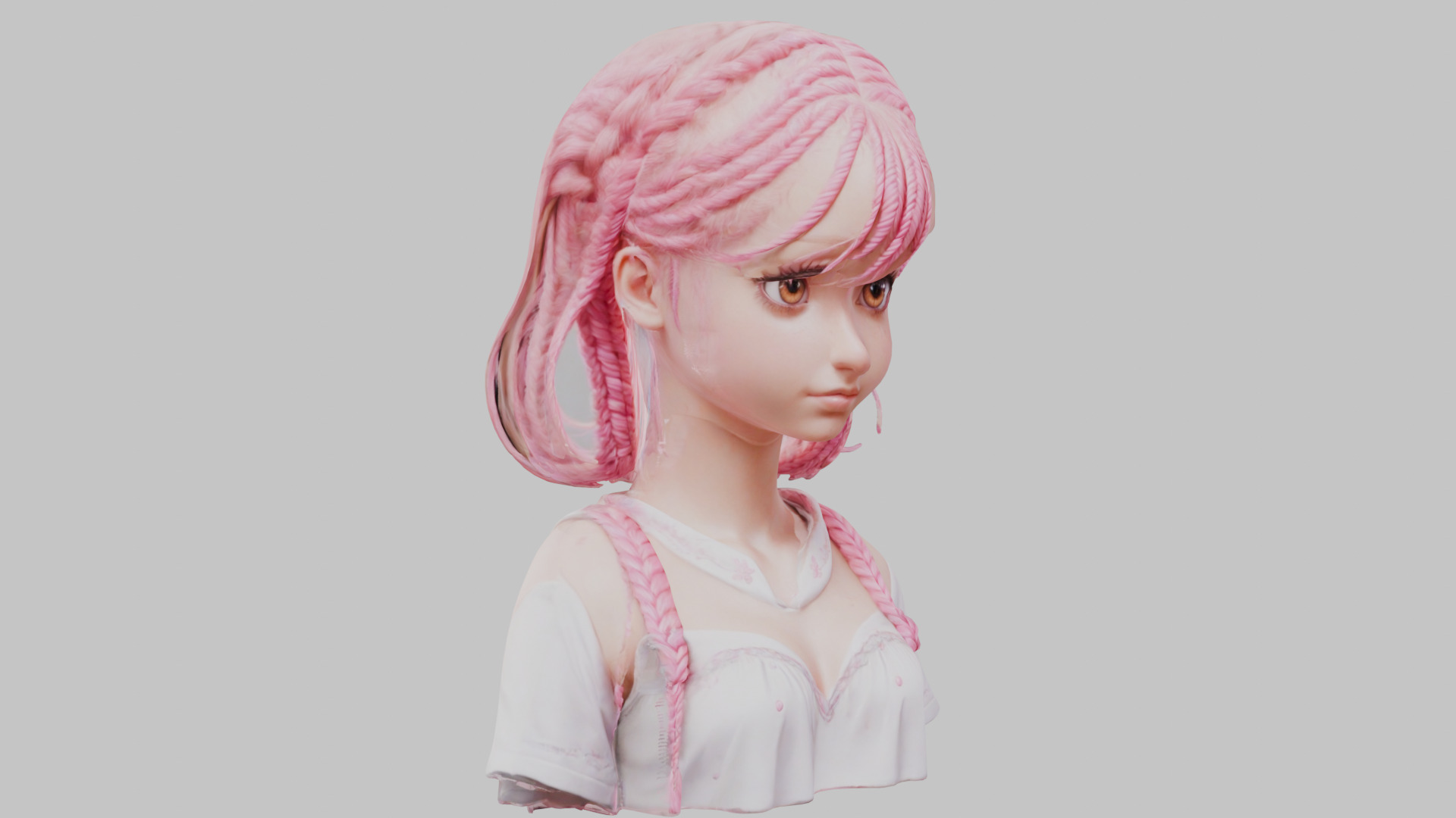 Child Anime Girl Realistic Head and Body Bust  2 Pack Low-poly 3D model_26