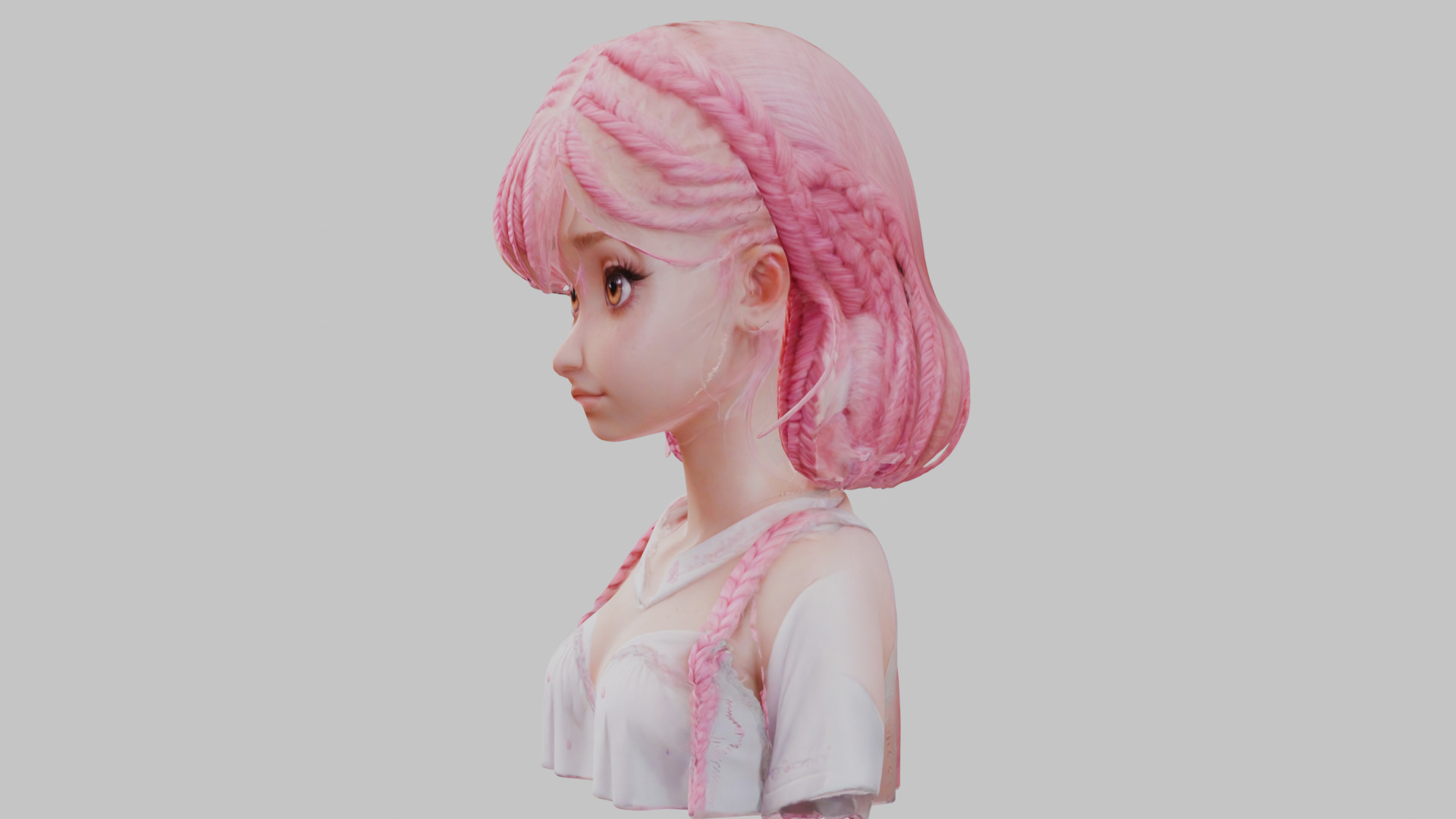 Child Anime Girl Realistic Head and Body Bust  2 Pack Low-poly 3D model_22