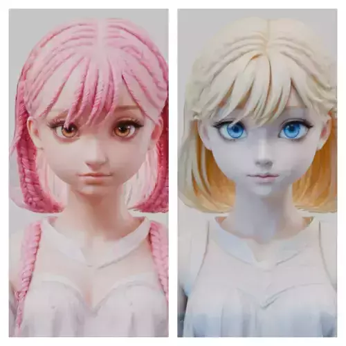 Child Anime Girl Realistic Head and Body Bust  2 Pack Low-poly 3D model