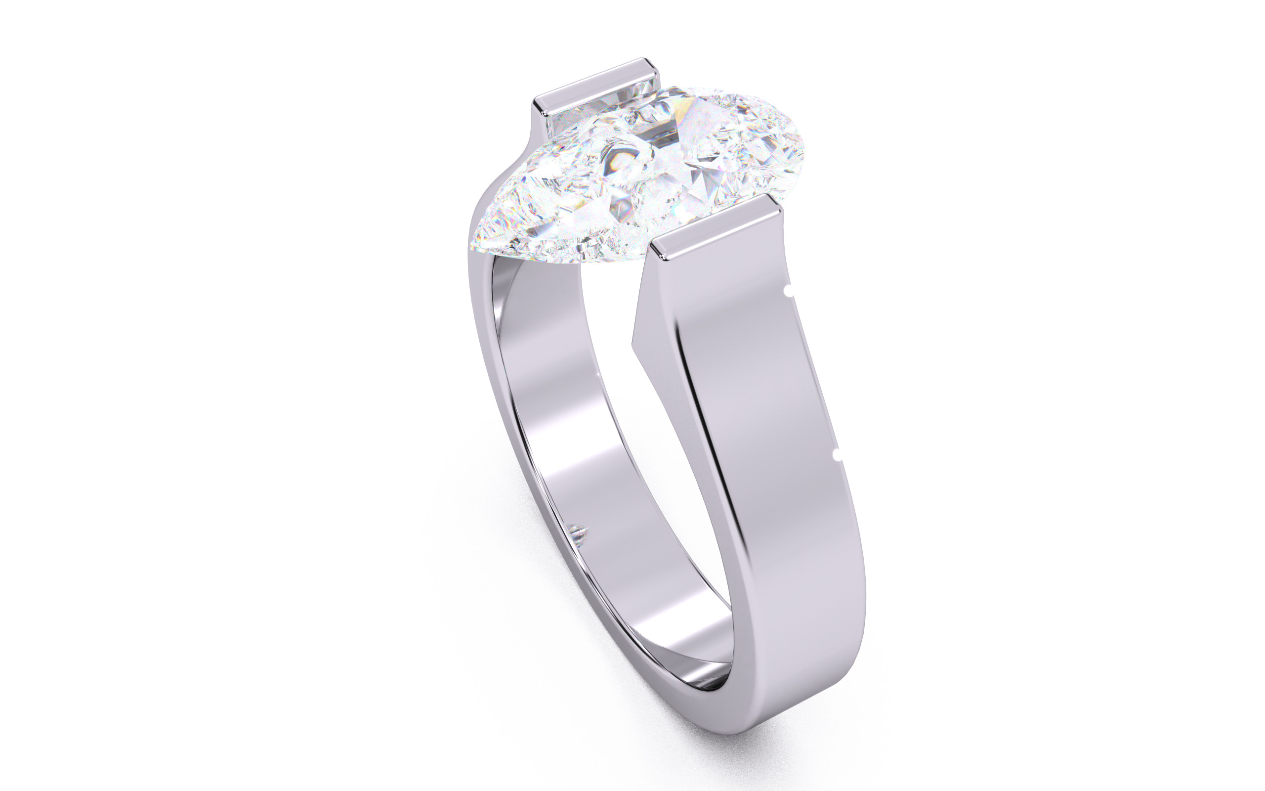 Pear Diamond Tension Setting Solitaire Ring  3D print model_8