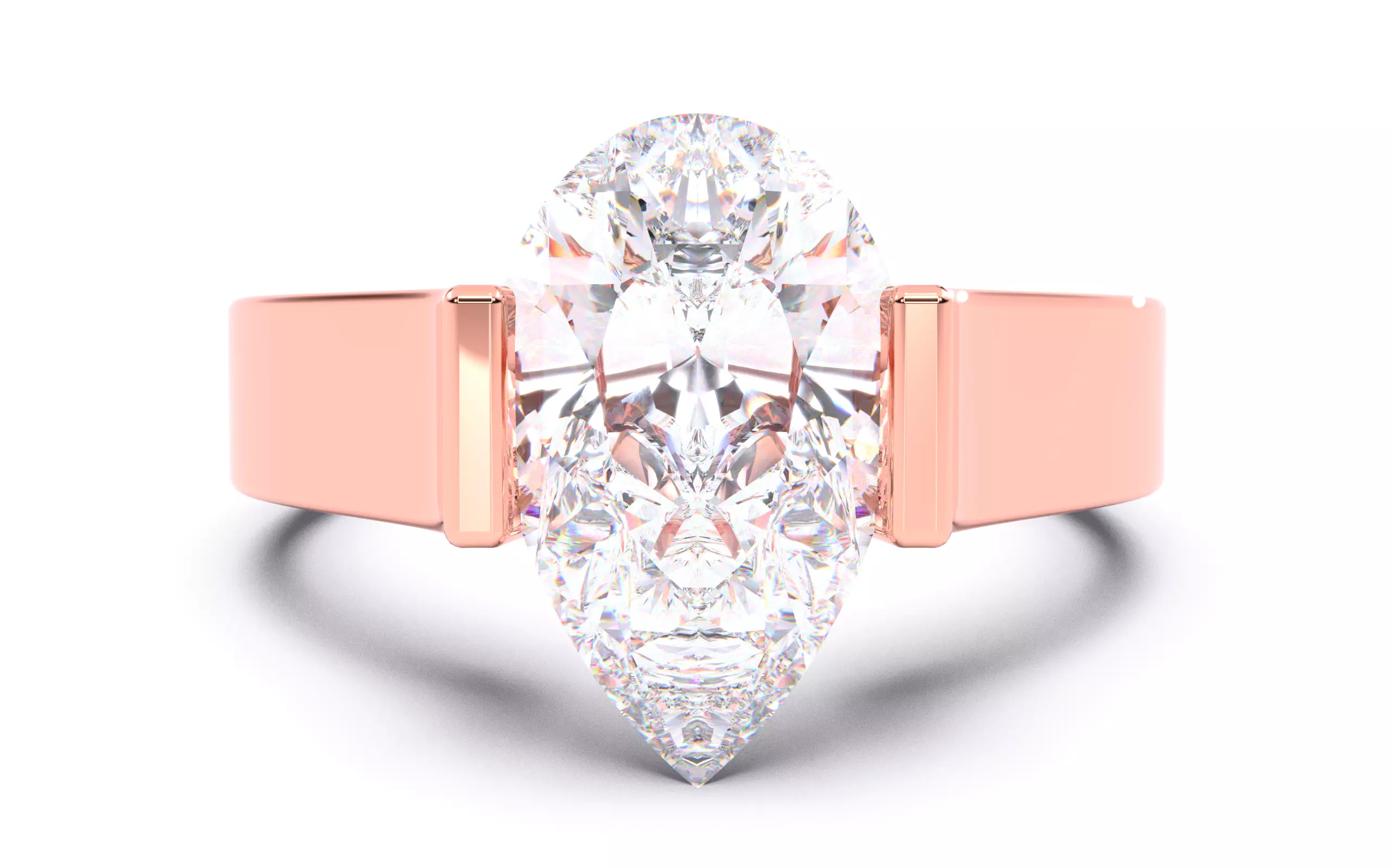 Pear Diamond Tension Setting Solitaire Ring  3D print model_0