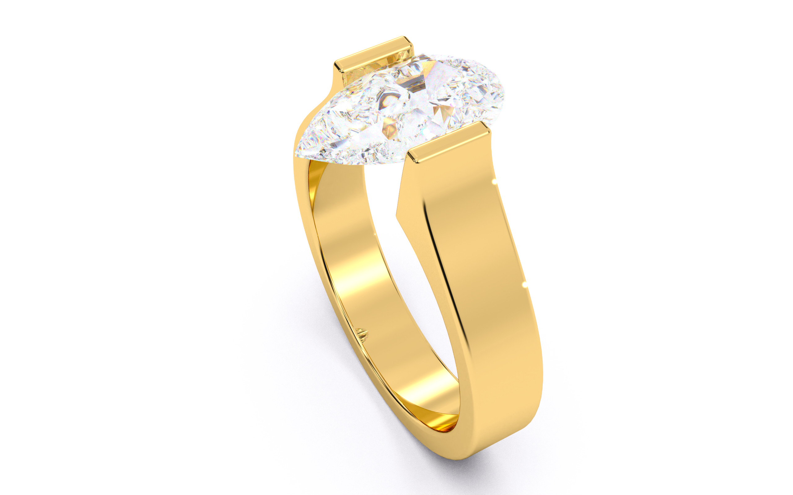 Pear Diamond Tension Setting Solitaire Ring  3D print model_9