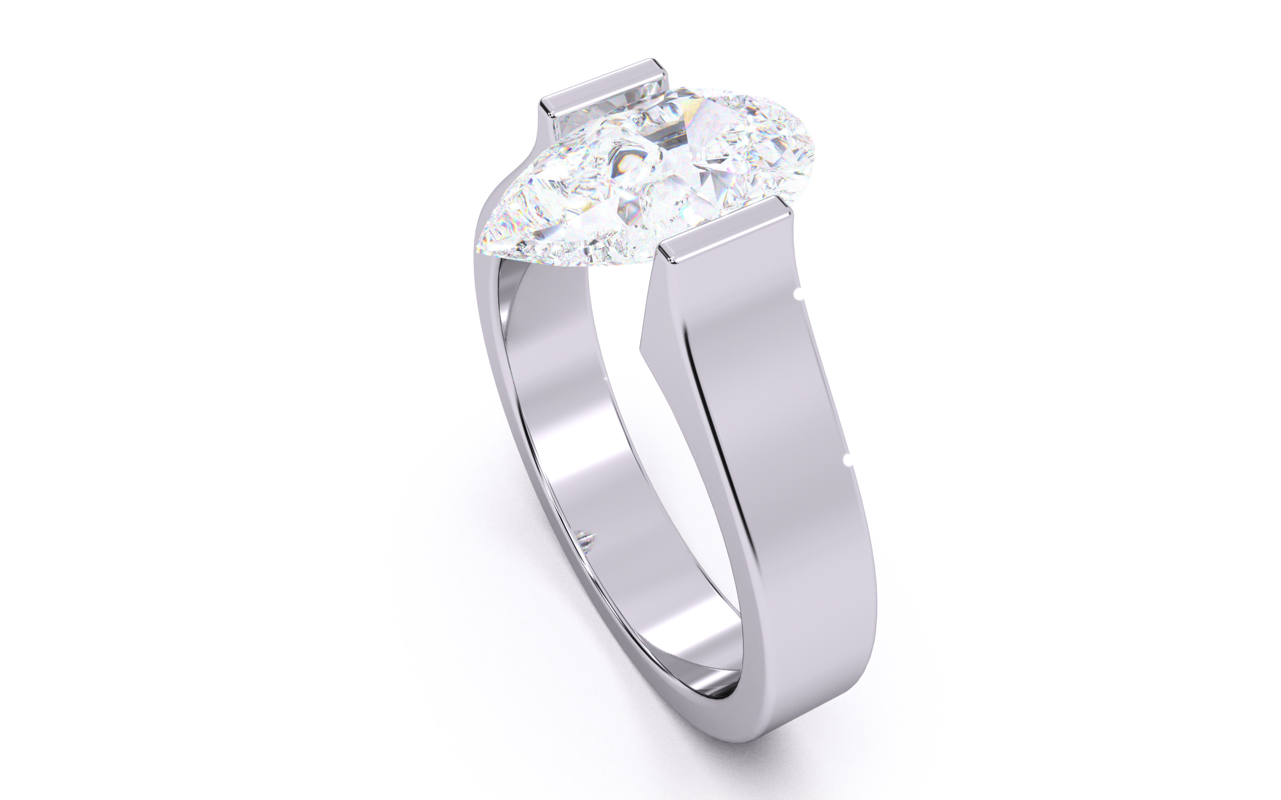 Pear Diamond Tension Setting Solitaire Ring  3D print model_7
