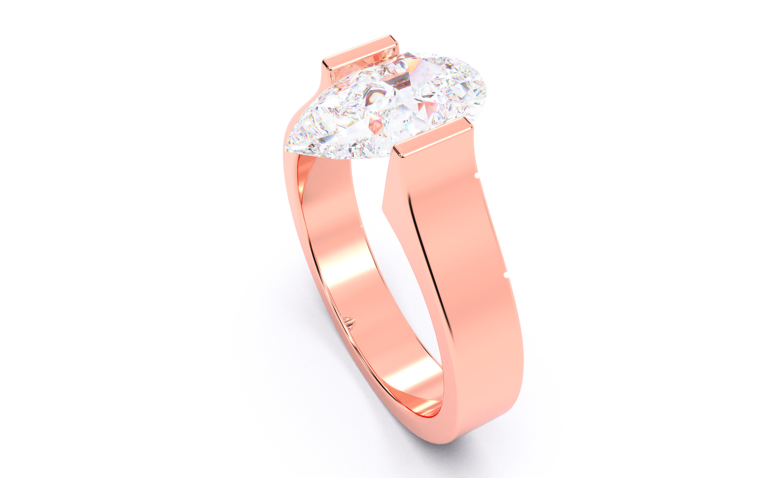 Pear Diamond Tension Setting Solitaire Ring  3D print model_5
