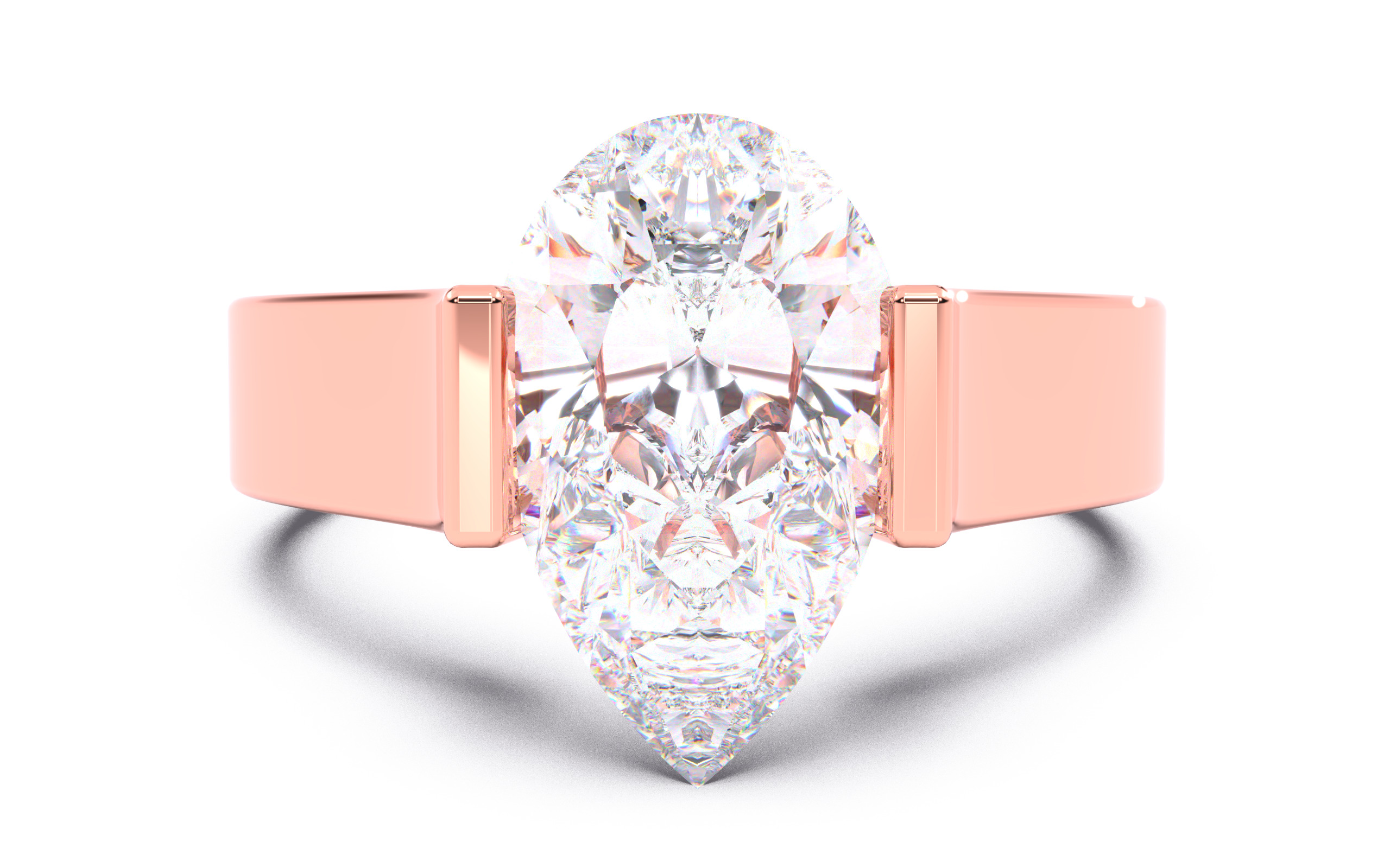 Pear Diamond Tension Setting Solitaire Ring  3D print model_12