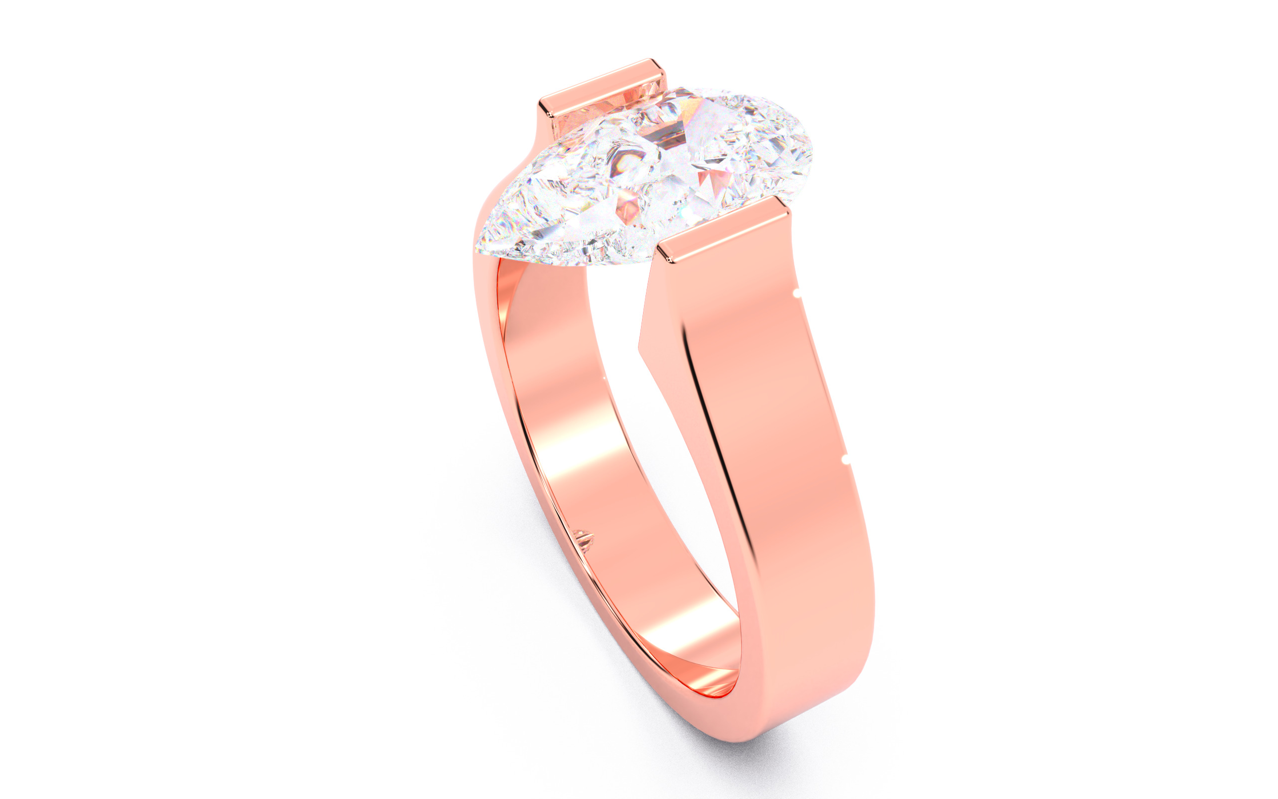 Pear Diamond Tension Setting Solitaire Ring  3D print model_6