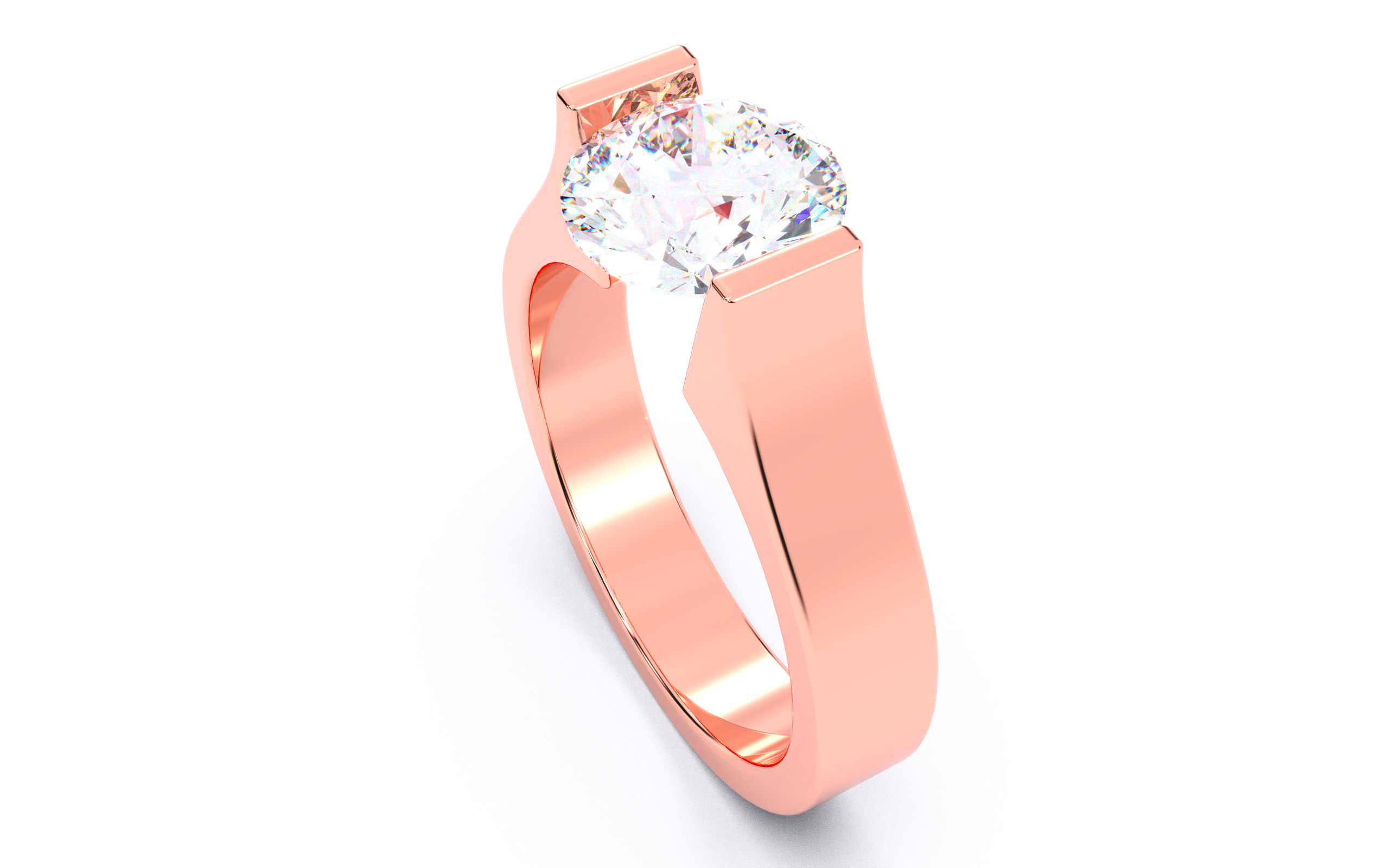 Round Diamond Tension Setting Solitaire Ring  3D print model_5