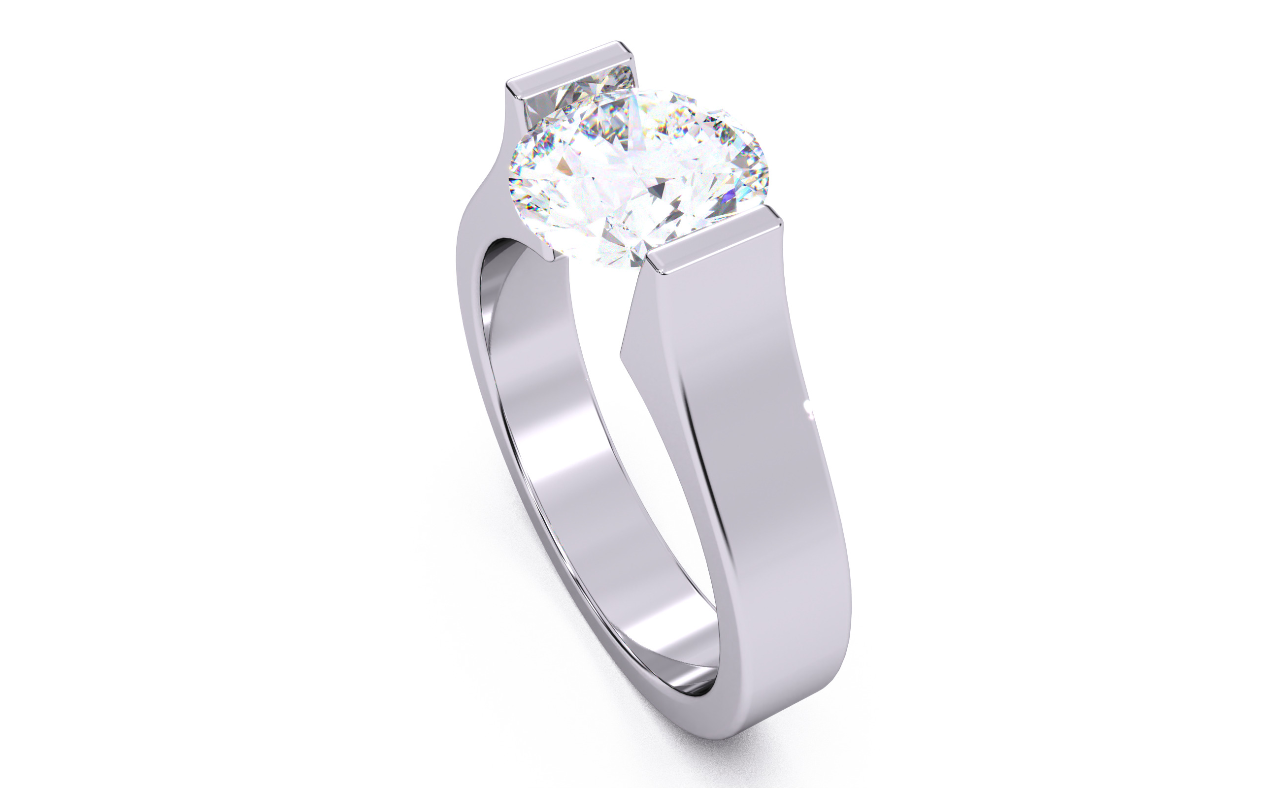 Round Diamond Tension Setting Solitaire Ring  3D print model_8