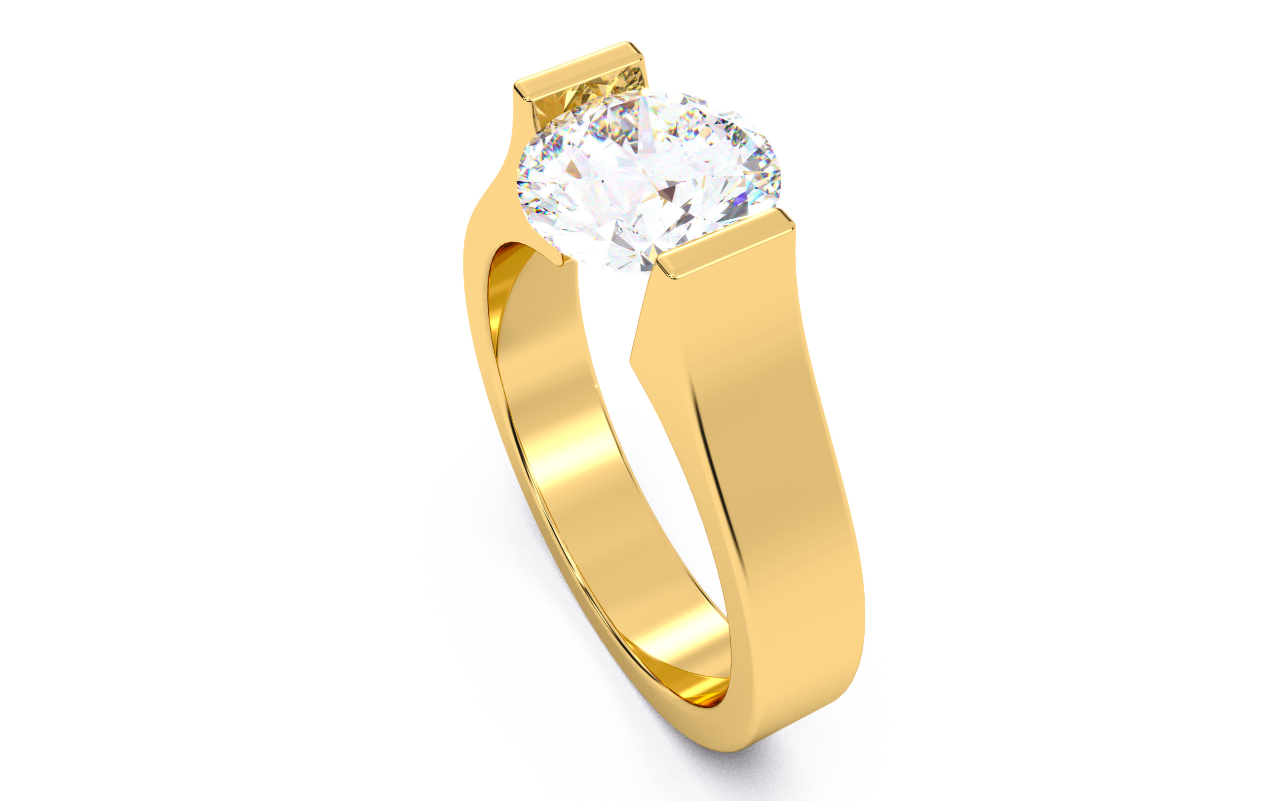 Round Diamond Tension Setting Solitaire Ring  3D print model_10