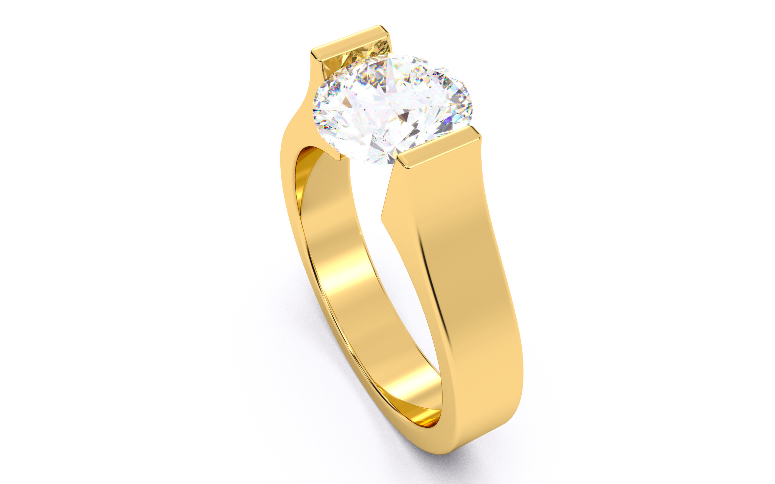 Round Diamond Tension Setting Solitaire Ring  3D print model_9