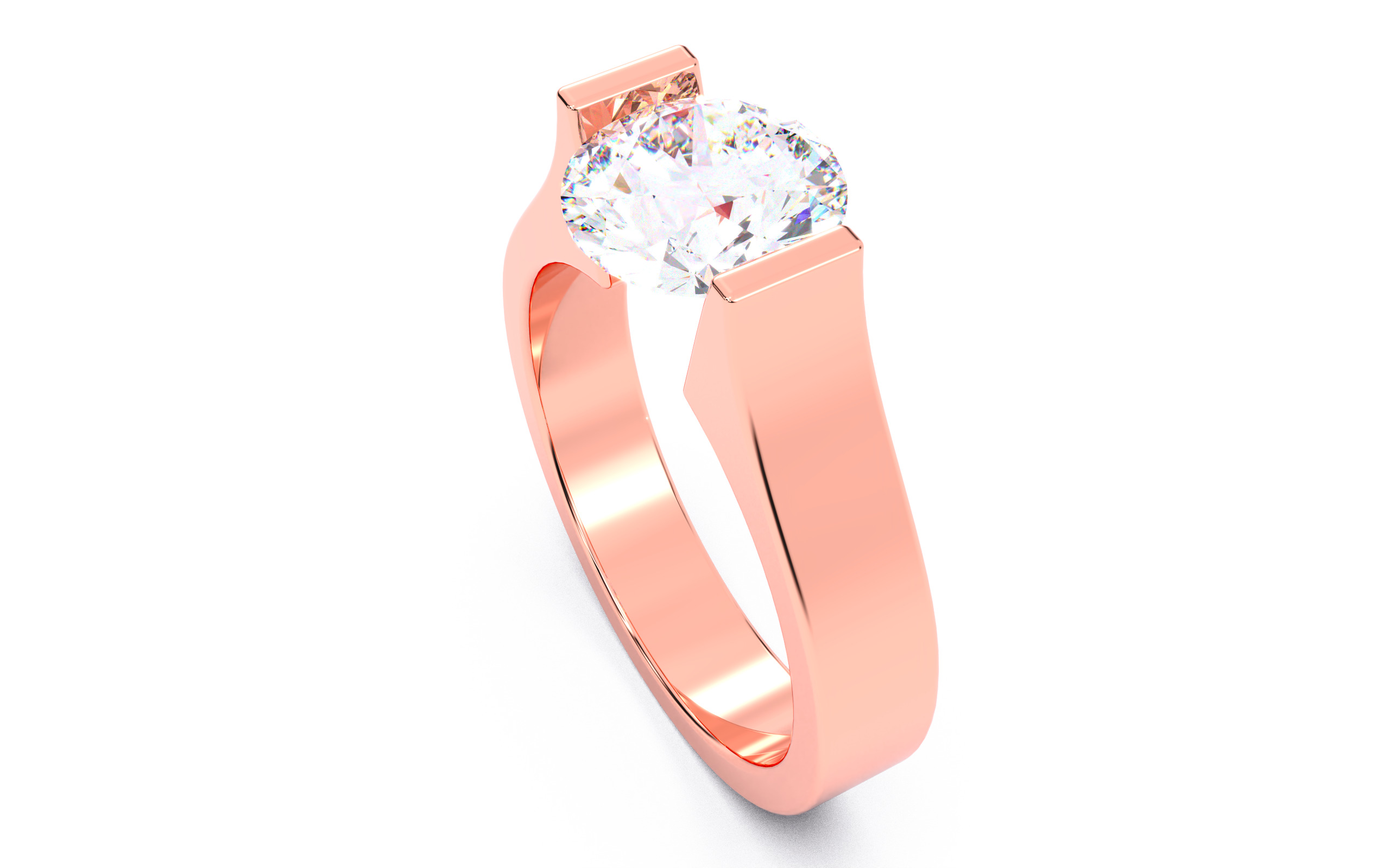Round Diamond Tension Setting Solitaire Ring  3D print model_6