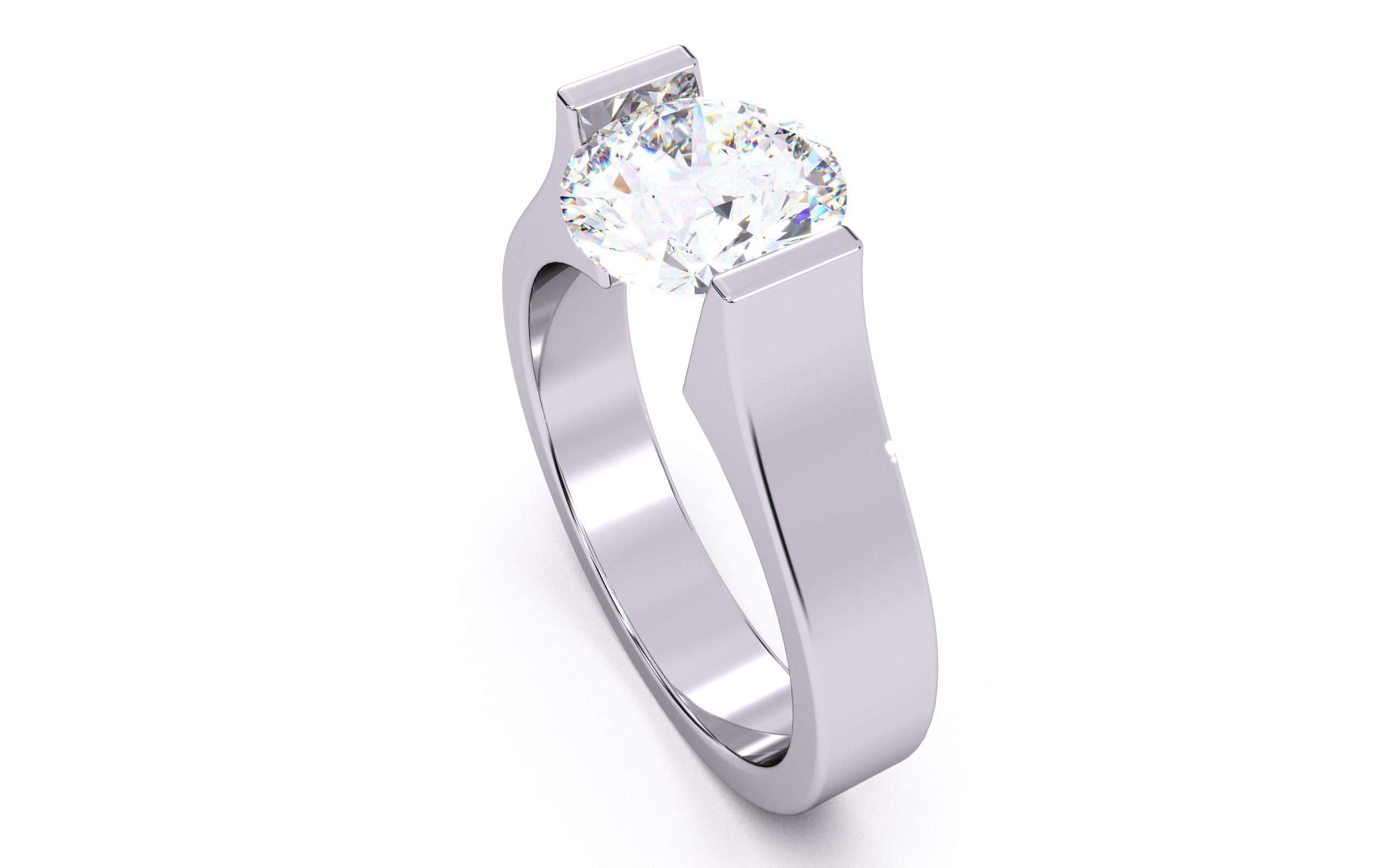 Round Diamond Tension Setting Solitaire Ring  3D print model_7