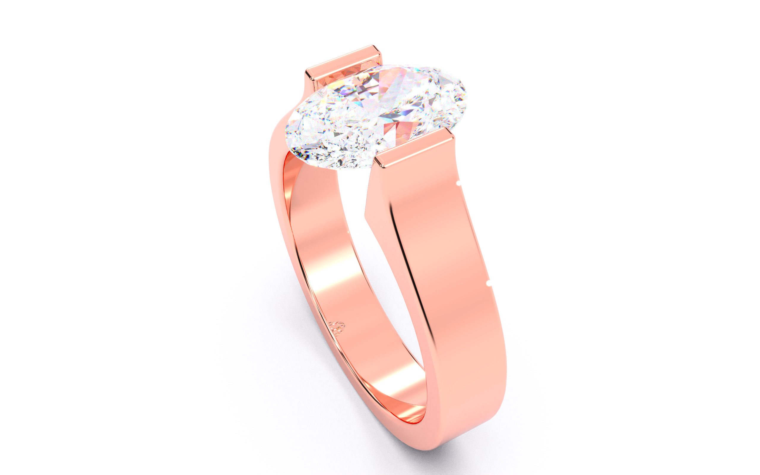Oval Diamond Tension Setting Solitaire Ring 3D print model_5