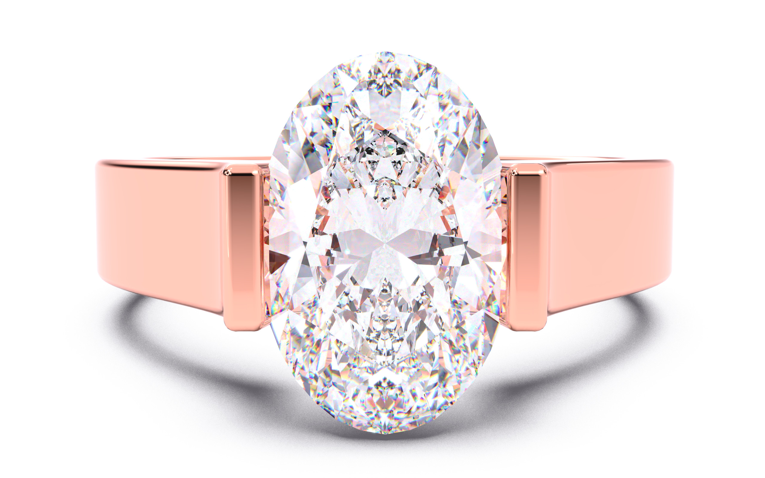 Oval Diamond Tension Setting Solitaire Ring 3D print model_12