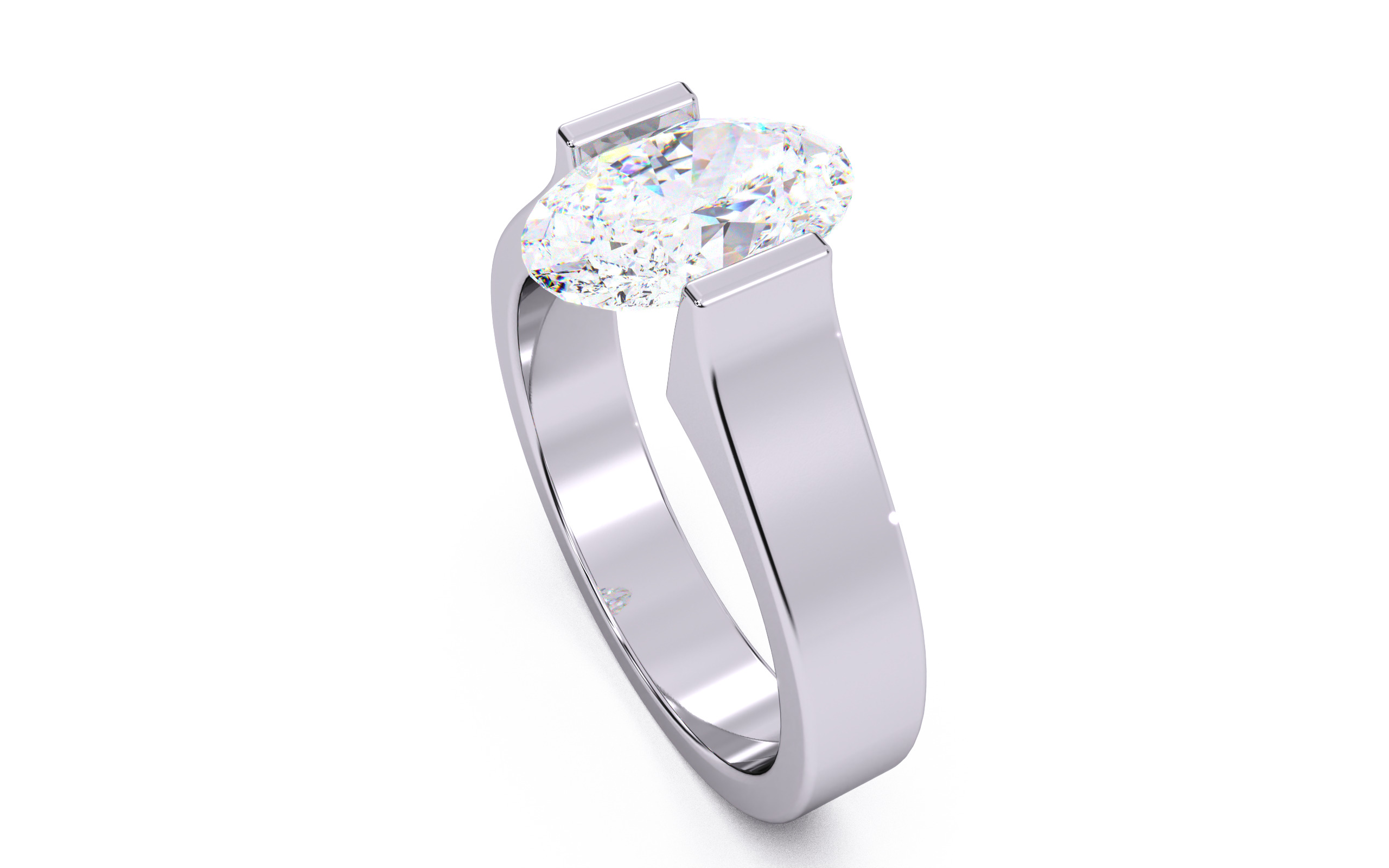 Oval Diamond Tension Setting Solitaire Ring 3D print model_8