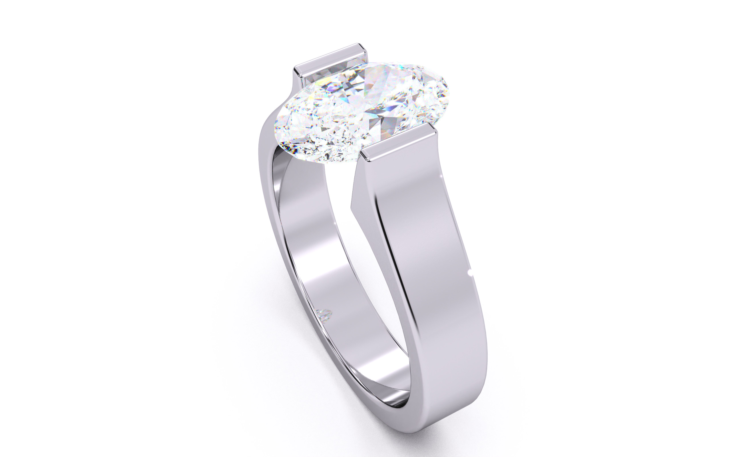 Oval Diamond Tension Setting Solitaire Ring 3D print model_7